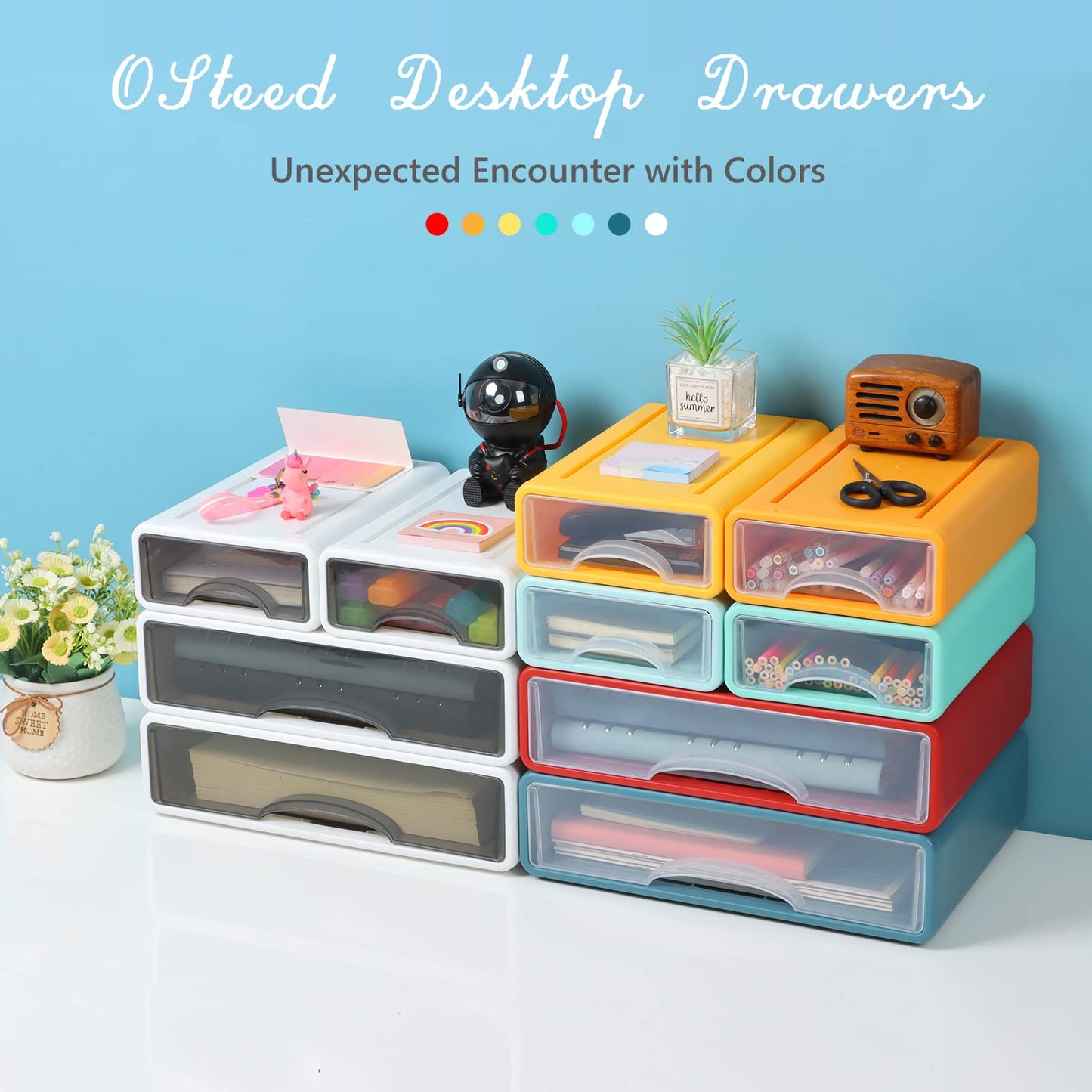 OSteed White Desktop Drawer Organizer Unit for Office Paper and Supplies