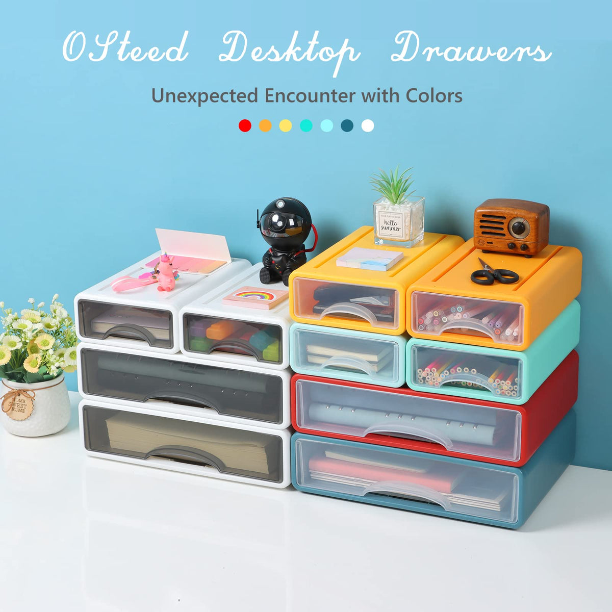 OSteed White Desktop Drawer Organizer Unit for Office Paper and Supplies