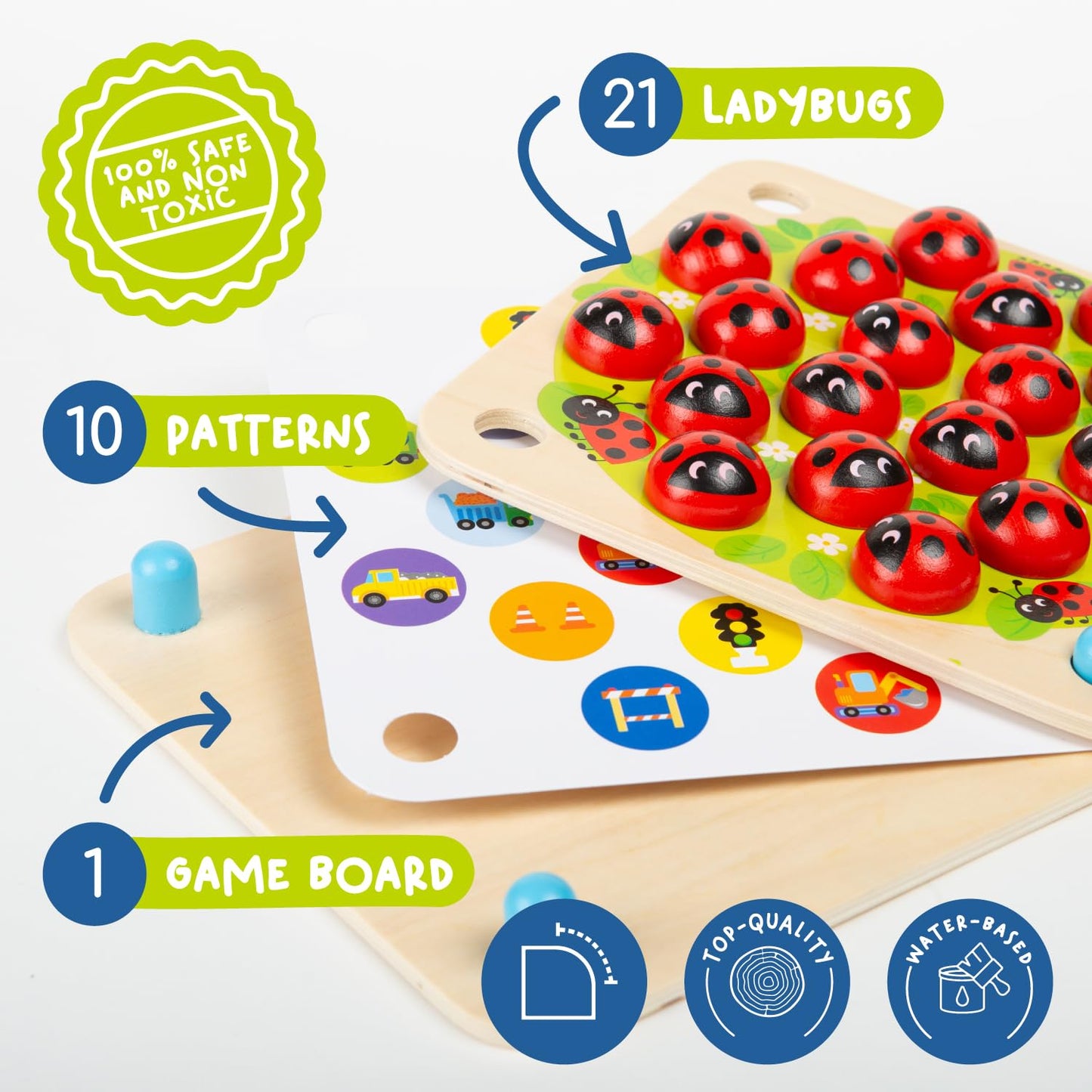Nene Toys Ladybug’s Garden Memory Game – Wooden Matching Games for Toddlers 3-5 – Travel Toy for