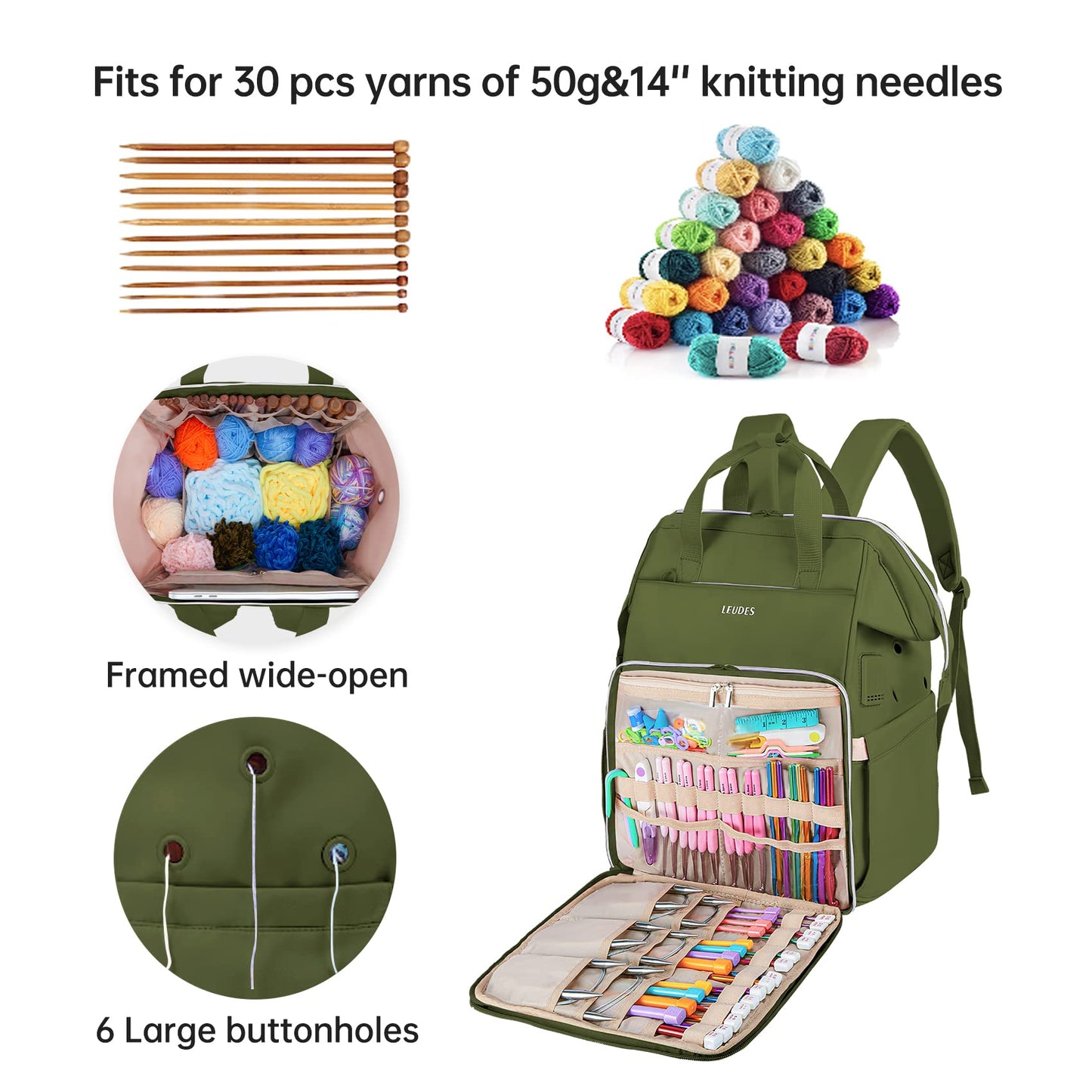 Leudes Crochet Bag Backpack for Yarn Storage Tote Travel Large Knitting Bag