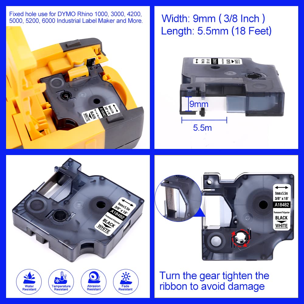 Replacement for Dymo Rhino 18482 Permanent Polyester Label Tape 3/8