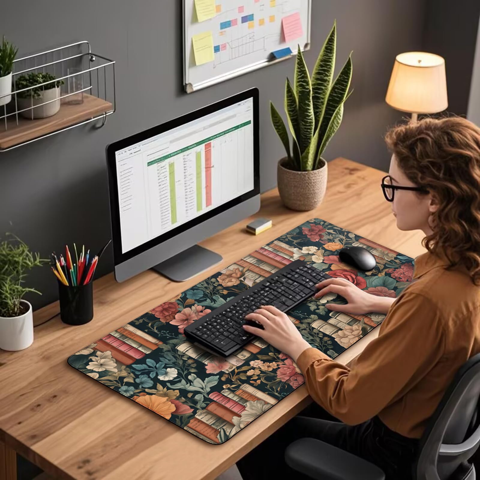 Mcapirivo Vintage Library Floral Gaming Mouse Pad Desk Mat 31.5"x15.7"