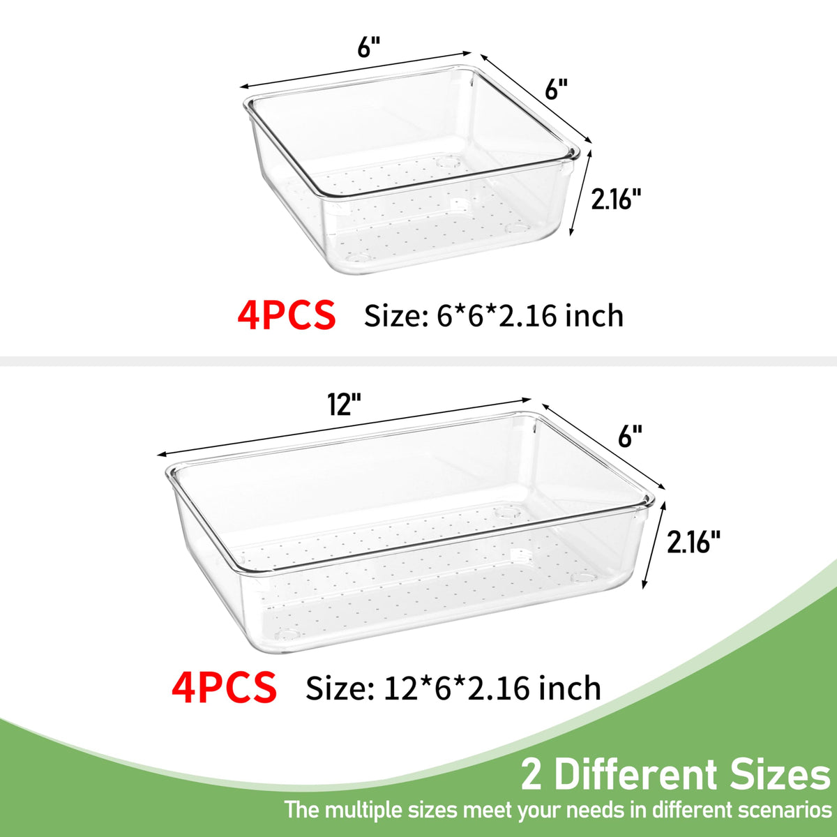 DUHARS 8 PCS Clear Plastic Drawer Organizer Tray, Acrylic Vanity Bathroom Drawer Organizers Trays