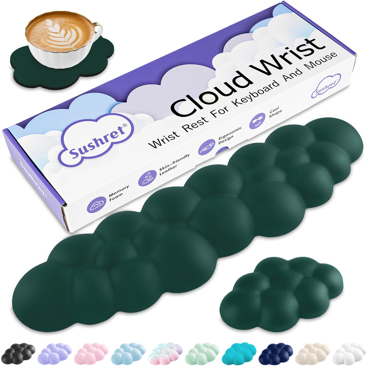 Sushret Cloud Wrist Rest Keyboard, Cloud Keyboard Wrist Pad Set with PU Leather Memory Foam, Cute
