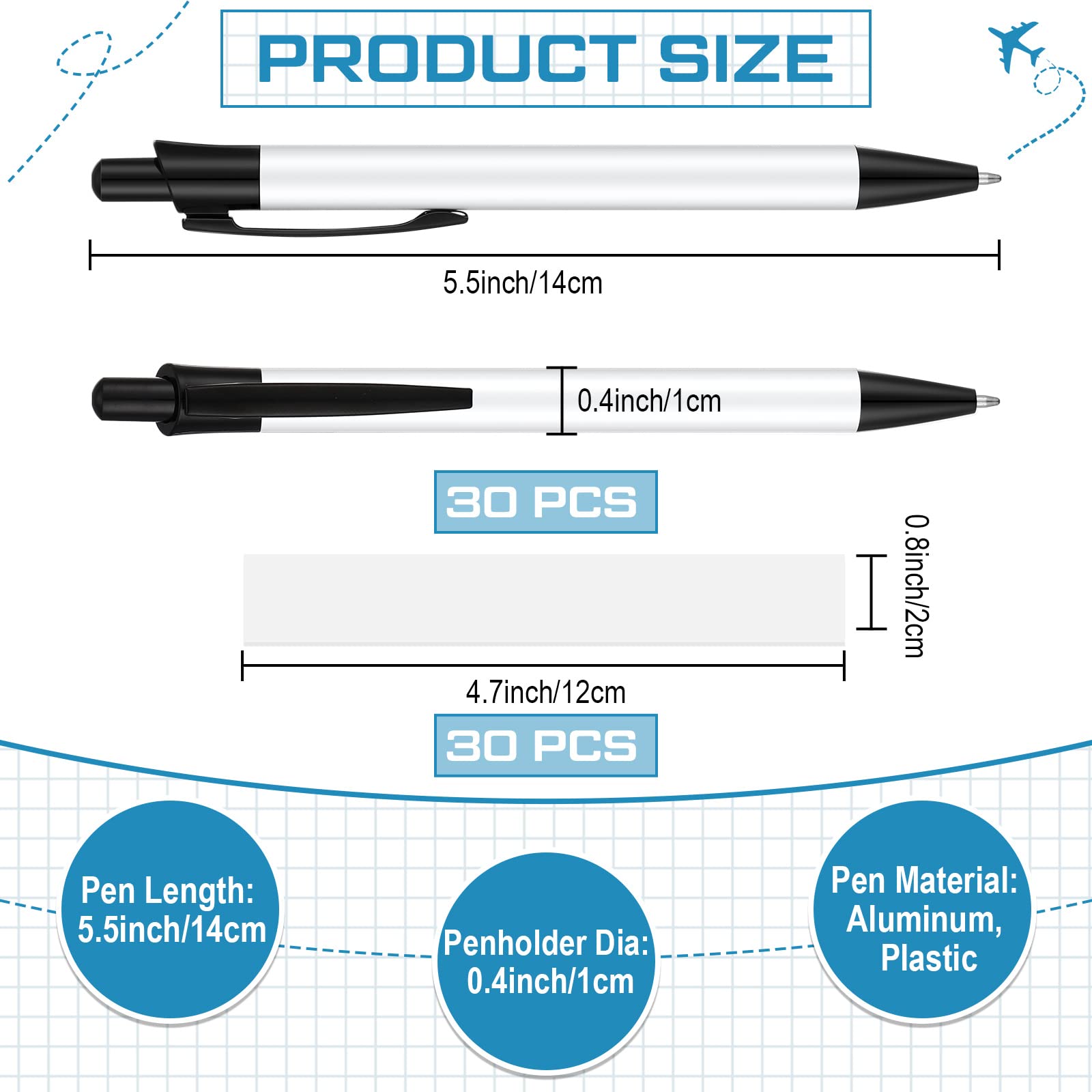 Yexiya Sublimation Pens Blank Heat Transfer Pen Sublimation Ballpoint Pen with Shrink Wrap White