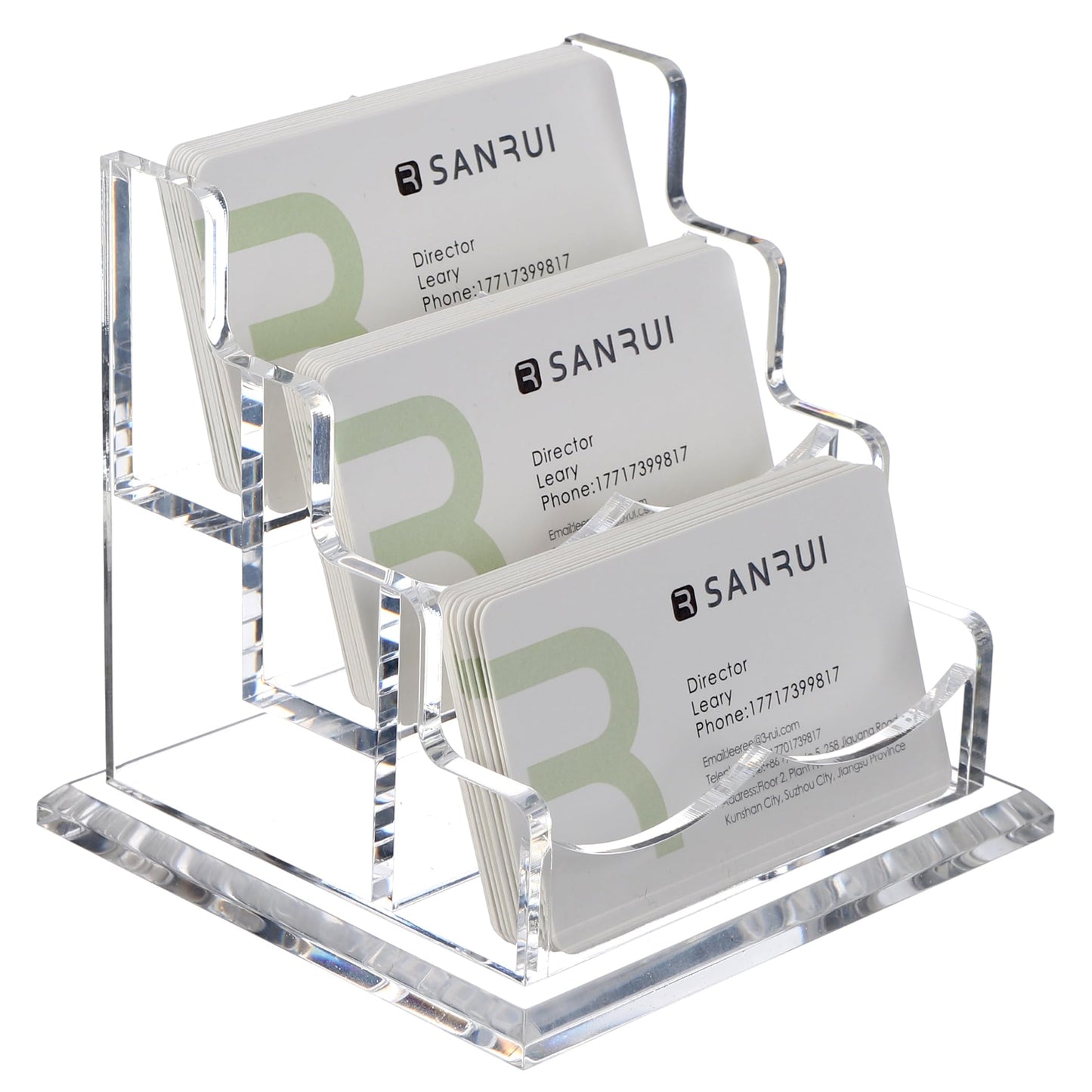 SANRUI Clear Acrylic Business Card Holder for Desk, 3 Slots Horizontal