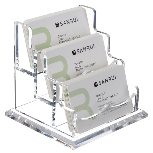 SANRUI Clear Acrylic Business Card Holder for Desk, 3 Slots Horizontal