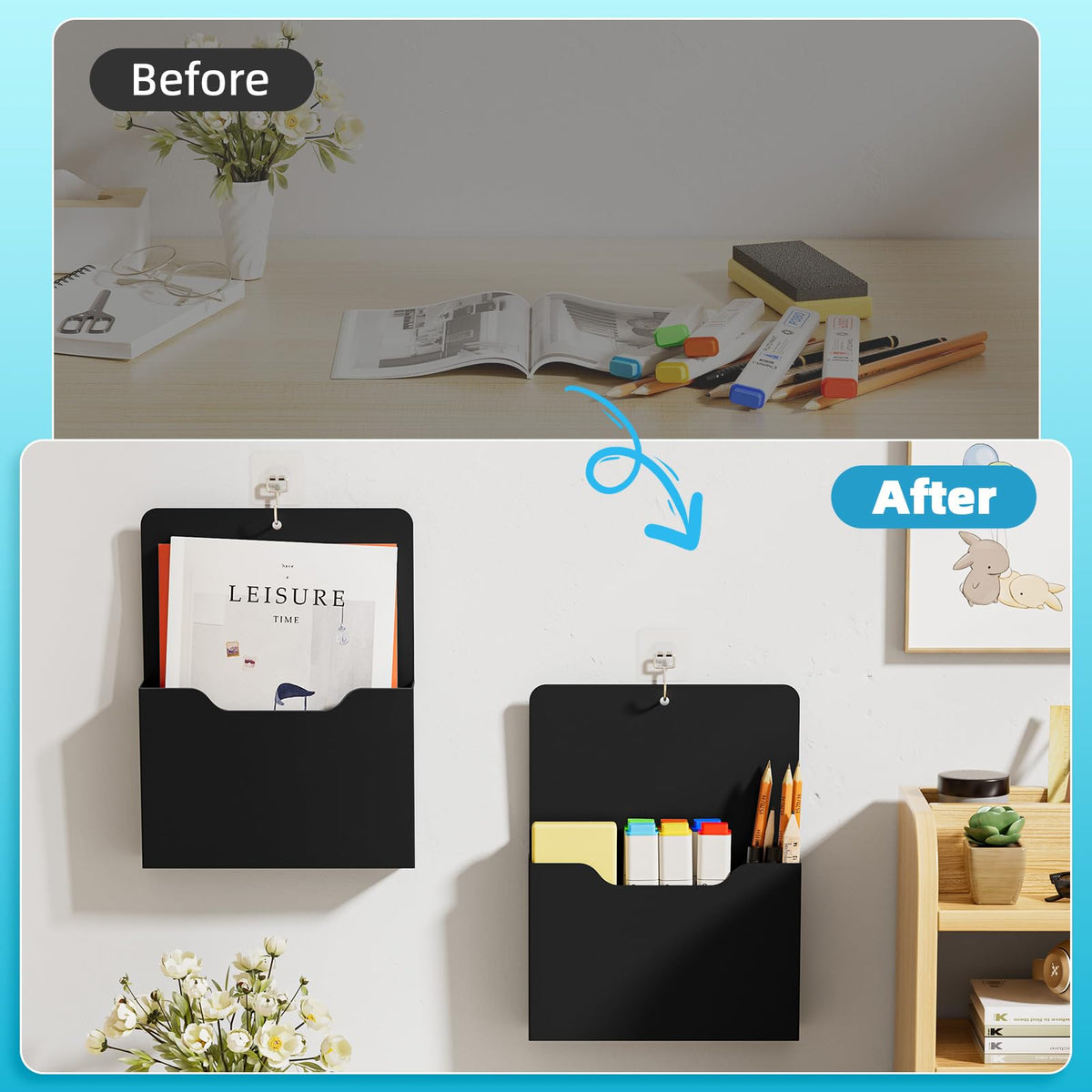 Marbrasse Magnetic File Holder - Magnetic Paper Holder, Pocket Organizer Office Supplies Storage