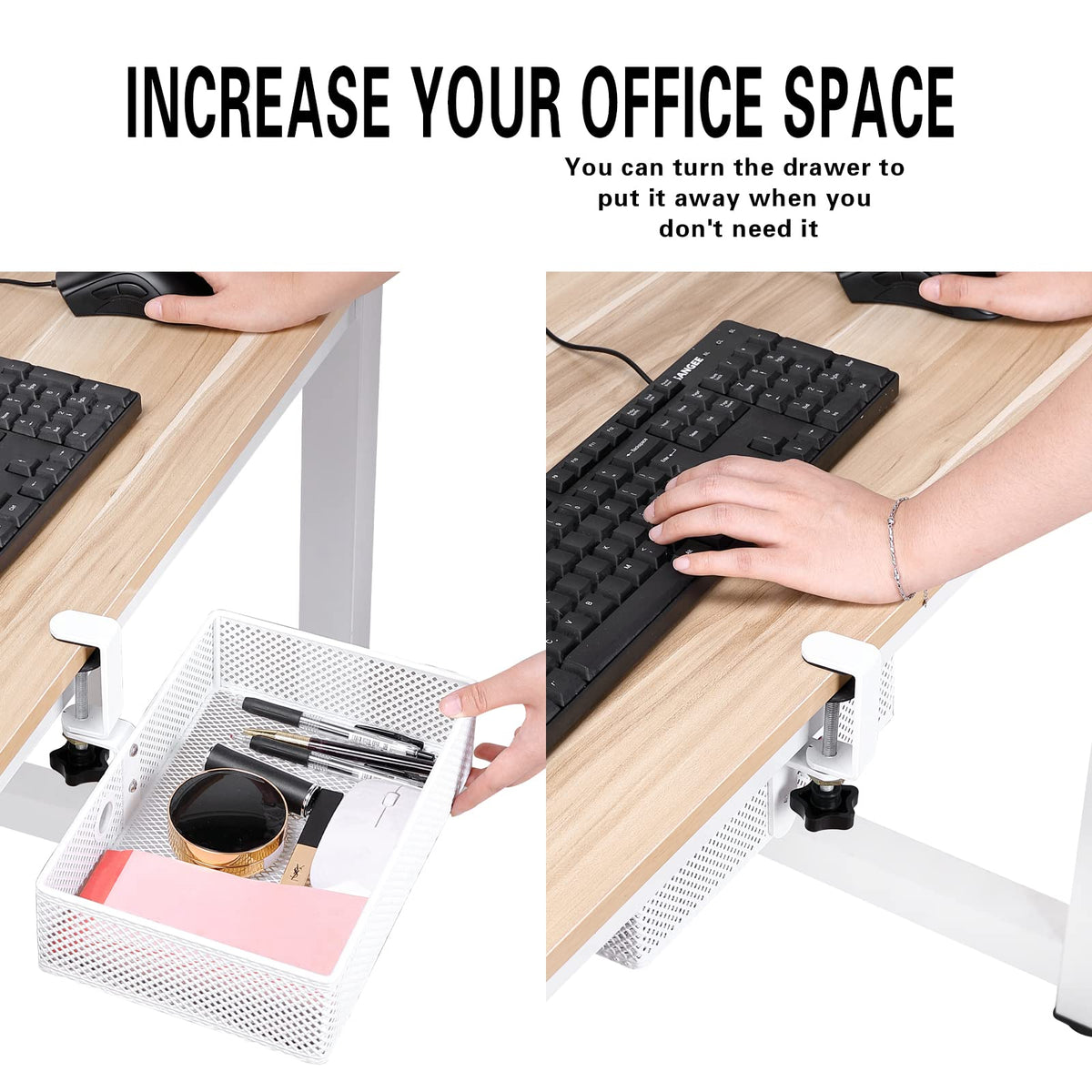 Under Desk Drawer, Clamp on Desk Organizer Hanging Desk Storage Under Table