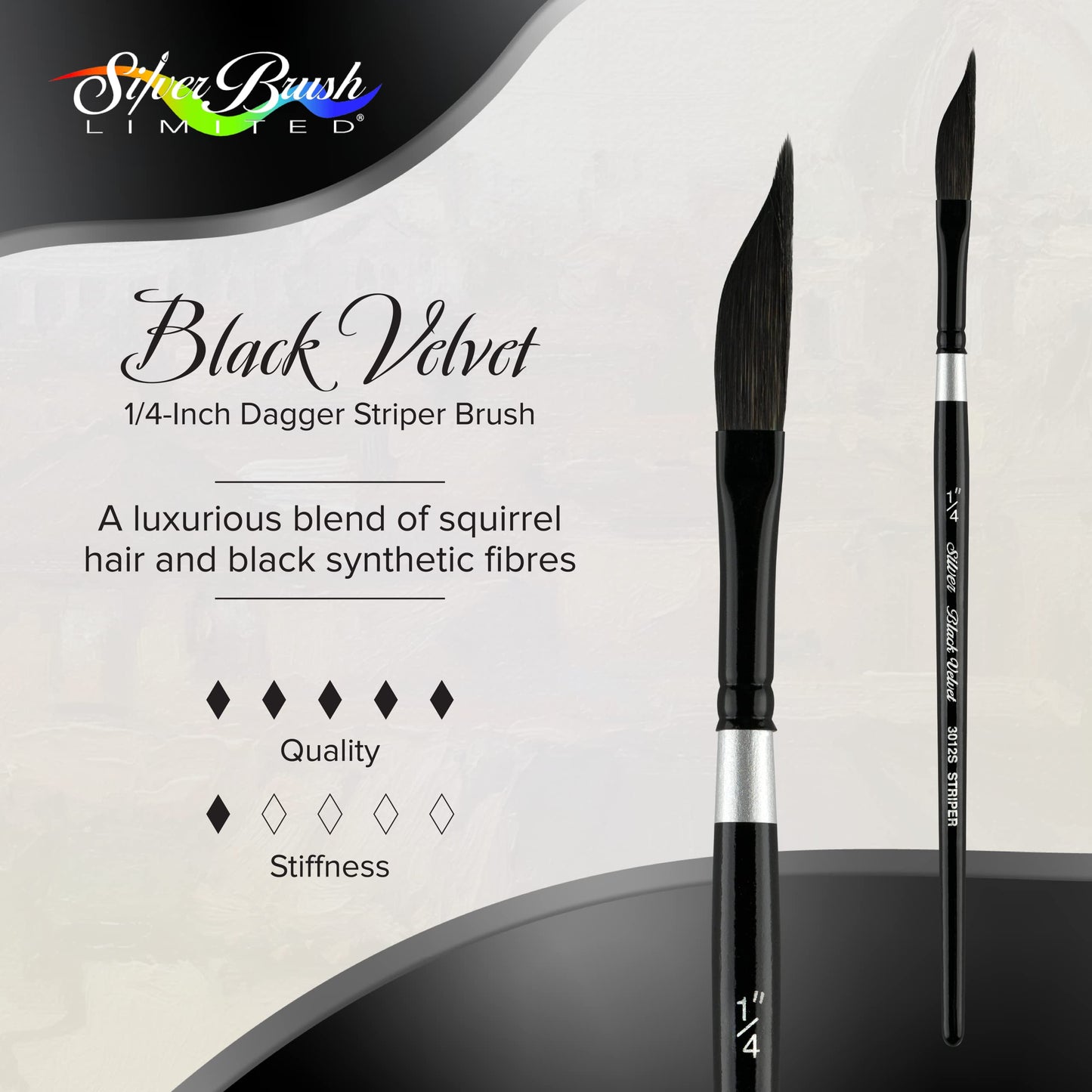 Silver Brush Limited Black Velvet Dagger Striper Brush, Size 1/4 in