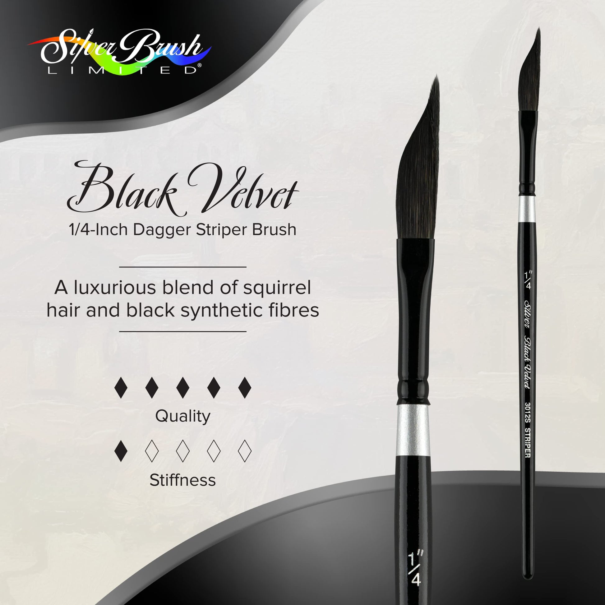Silver Brush Limited Black Velvet Dagger Striper Brush, Size 1/4 in