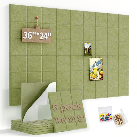 Large Felt Bulletin Board for Walls: 6-Pack Black Cork Board Alternative 11.8x11.8 Inch Peel and