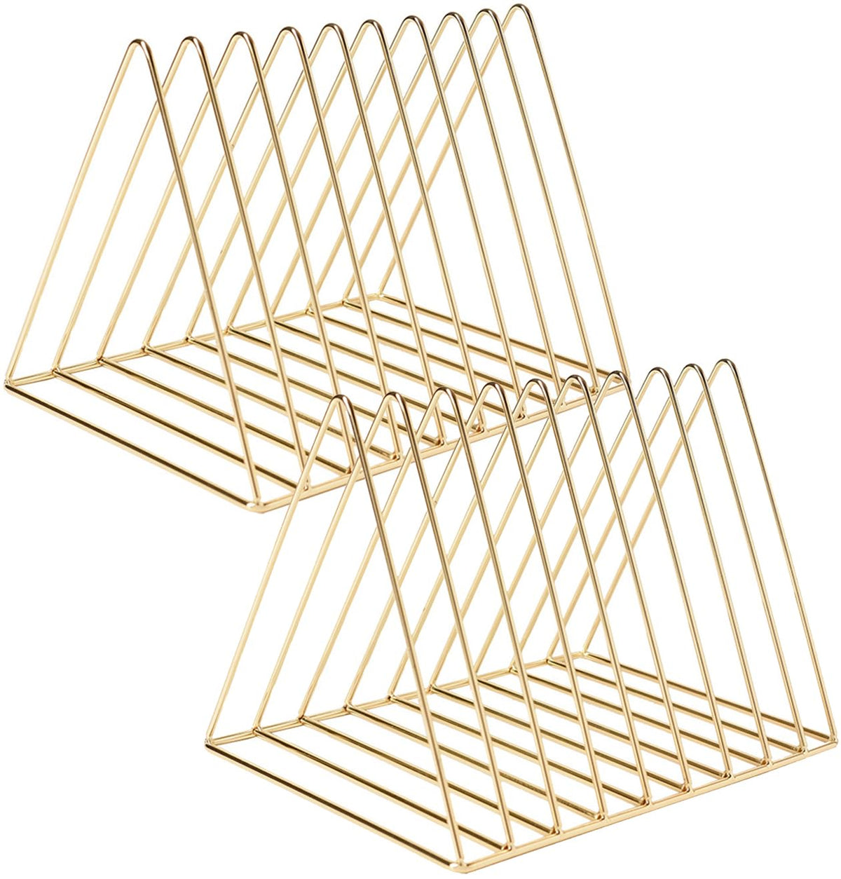 Sooyee 2 Pack 9 Slot Gold Magazine Holder, Desktop File Sorter Organizer Triangle Bookshelf Decor