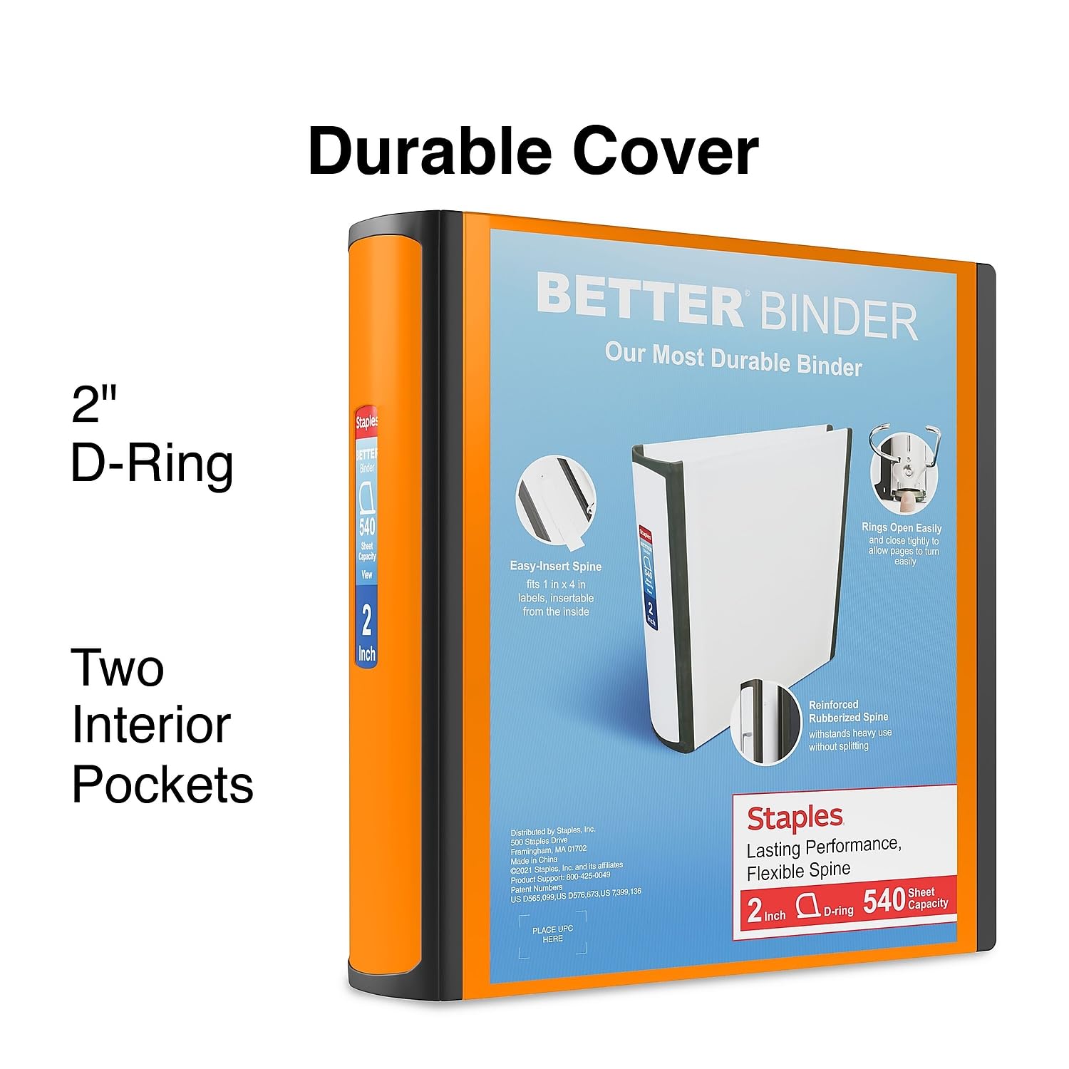 Staples 2-Inch 3-Ring Better Binder, Bright Orange, 2-Pack