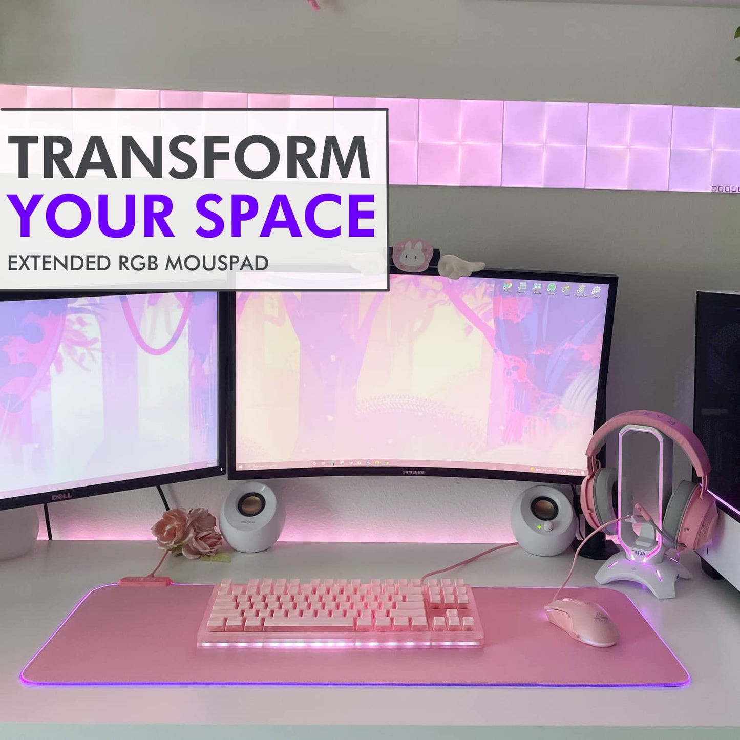 Tilted Nation Pink Mouse Pad | RGB Gaming Mouse Pad Pink (Create Your Dream Setup) Large LED