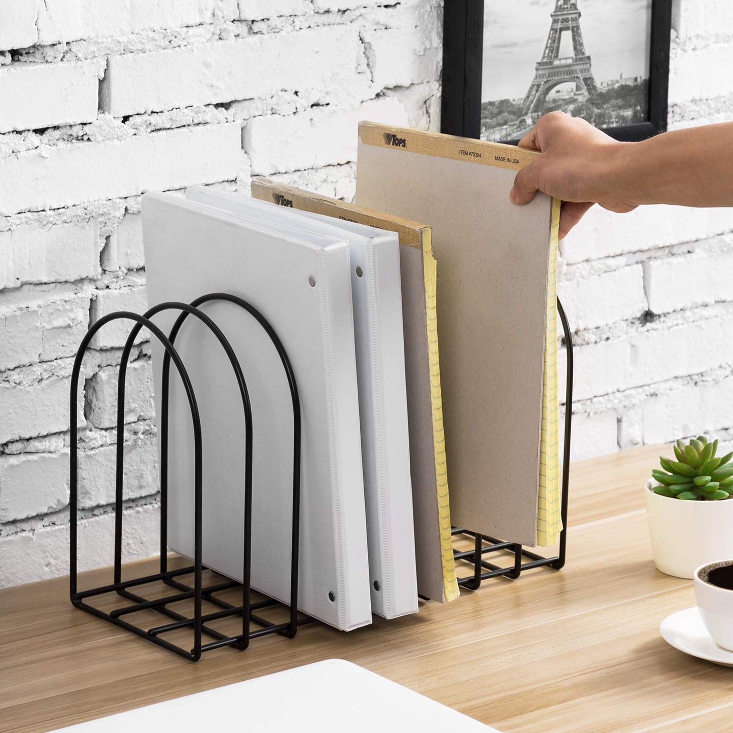 MyGift Large Desktop Document Holder, Black Metal Wire File Folder Organizer Rack with 8-Slots and