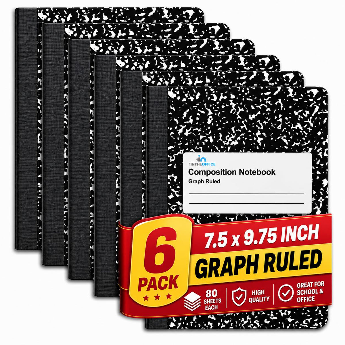 1InTheOffice Graph Paper Composition Notebook, Quad Ruled Graph Notebook, 80 Sheets, 7.5 x 9.75