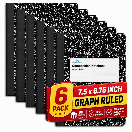 1InTheOffice Graph Paper Composition Notebook, Quad Ruled Graph Notebook, 80 Sheets, 7.5 x 9.75