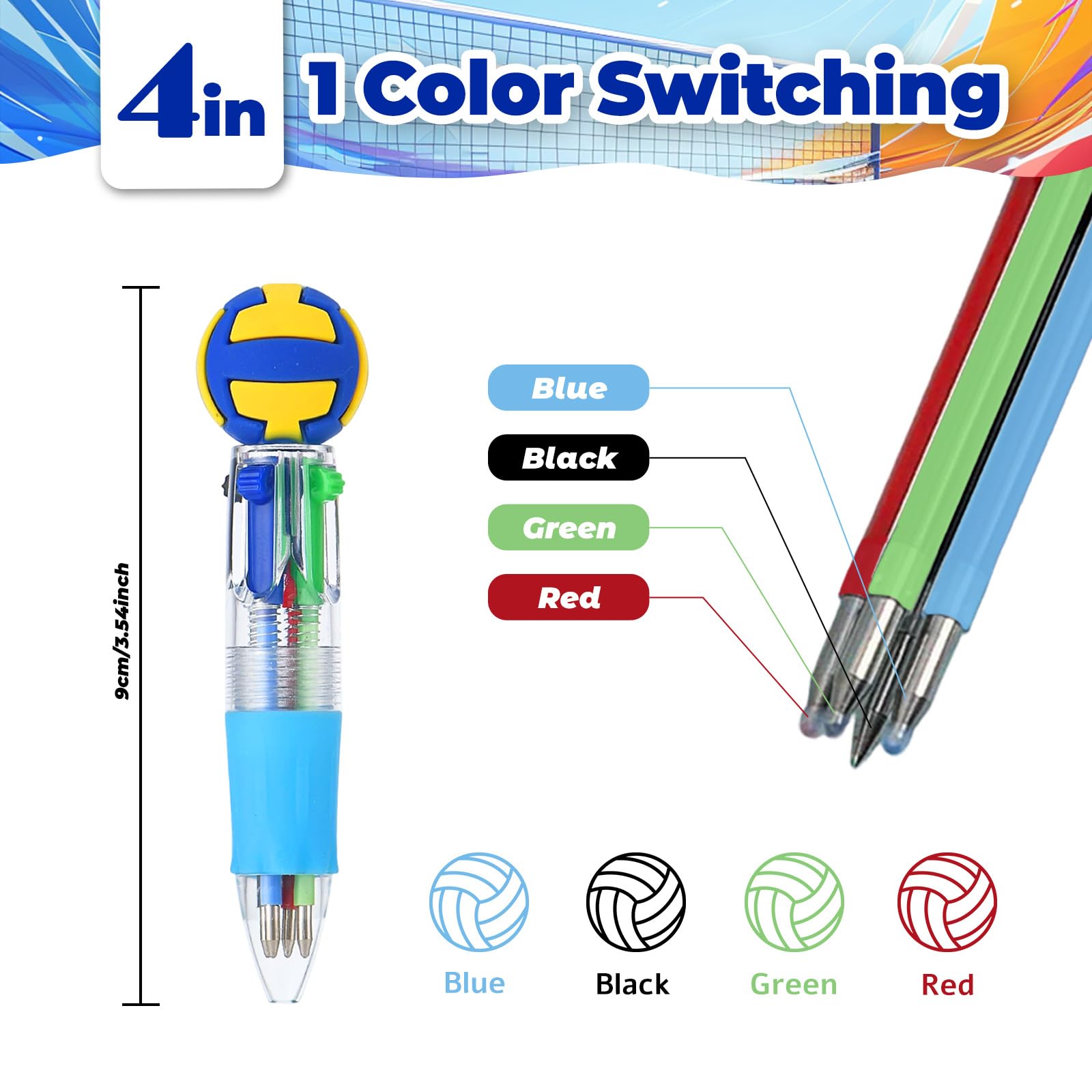 Zhirlyn Volleyball Party Favors Volleyball Pens Mini Multicolor Pen in One Cute Fun 4-in-1 Pens
