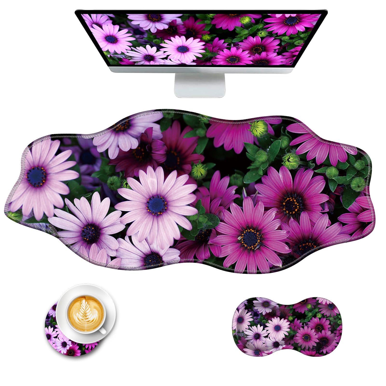 CICPLKSE Mouse Pad with Wrist Support + Desk Mat + Coaster 3 in 1 Set, XXL Large Gaming Mousepad