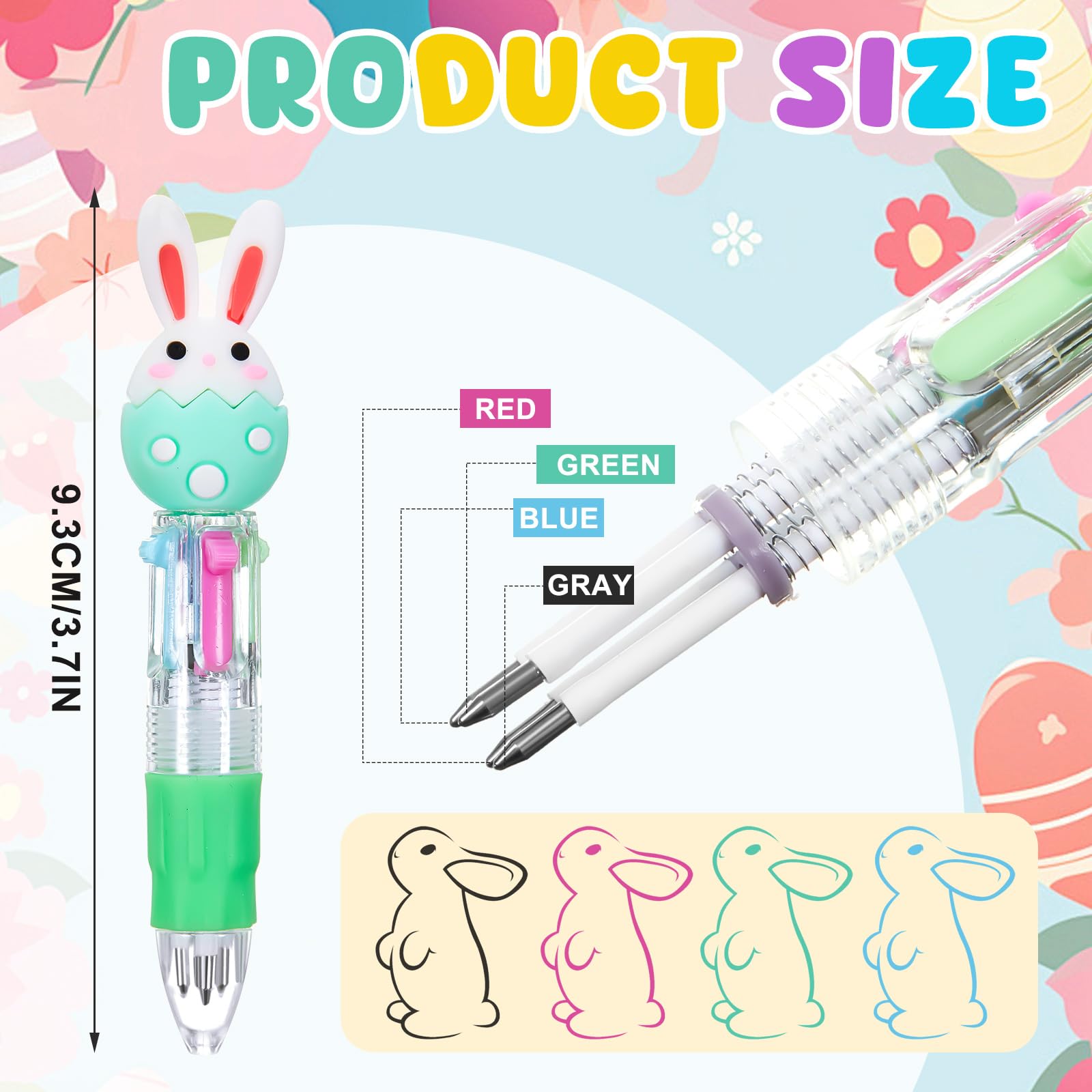 Kosiz 48 Pack Easter Party Favors Multicolor 4 in 1 0.5mm Ballpoint Pen