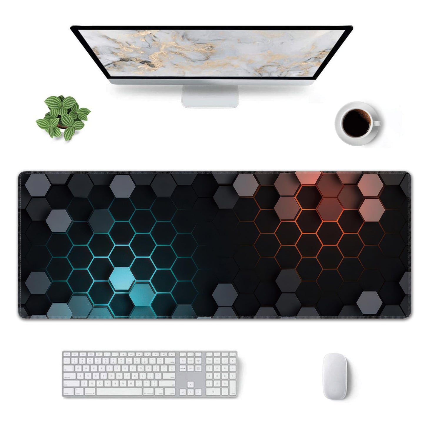 Hexagon Honeycomb Large Mouse Pad,Gaming Keyboard Desk Pad,Extended Mouse Mat Non-Slip Rubber Base