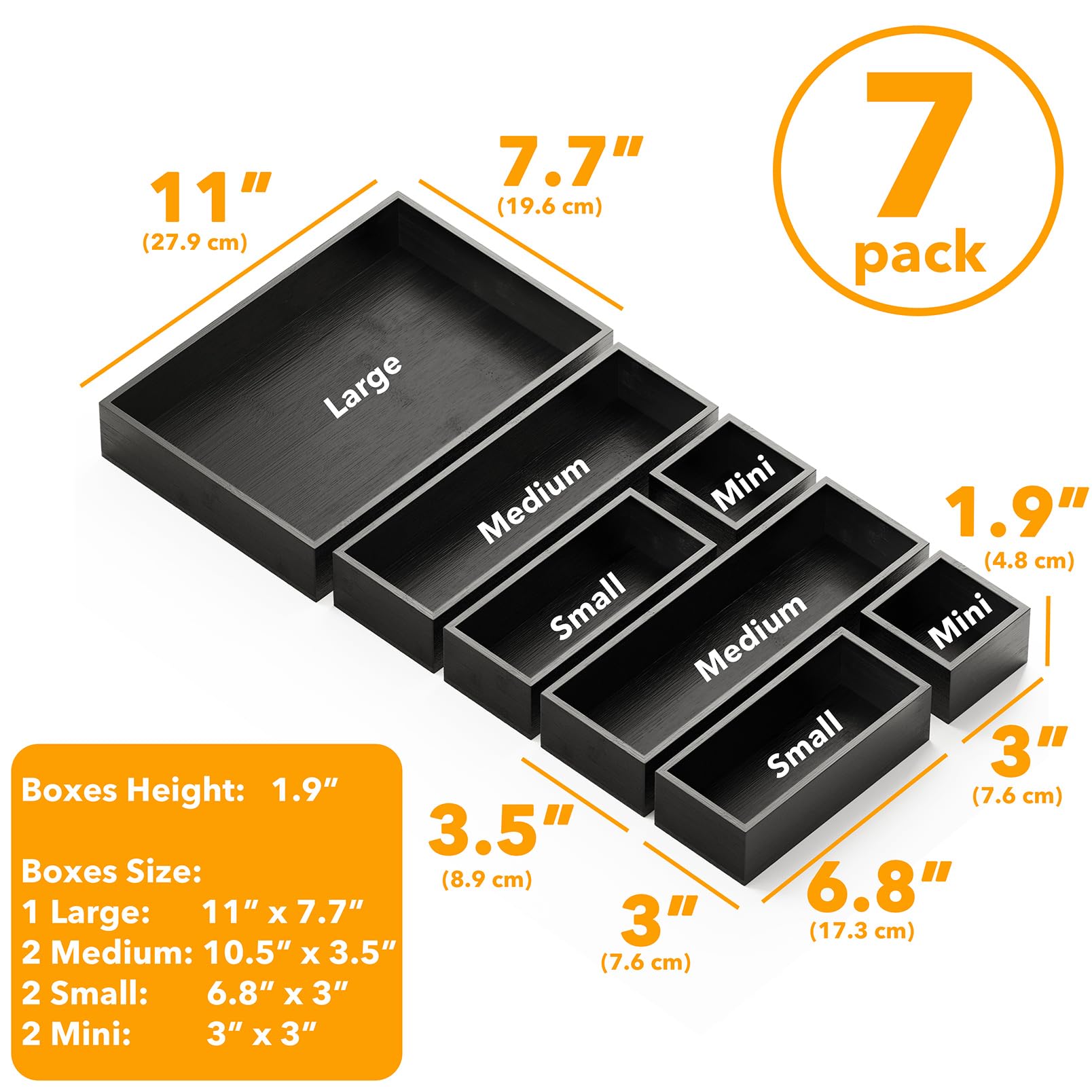 SpaceAid 7-Piece Bamboo Drawer Organizer Storage Boxes Set, Wood Tray Junk Drawer Organizers