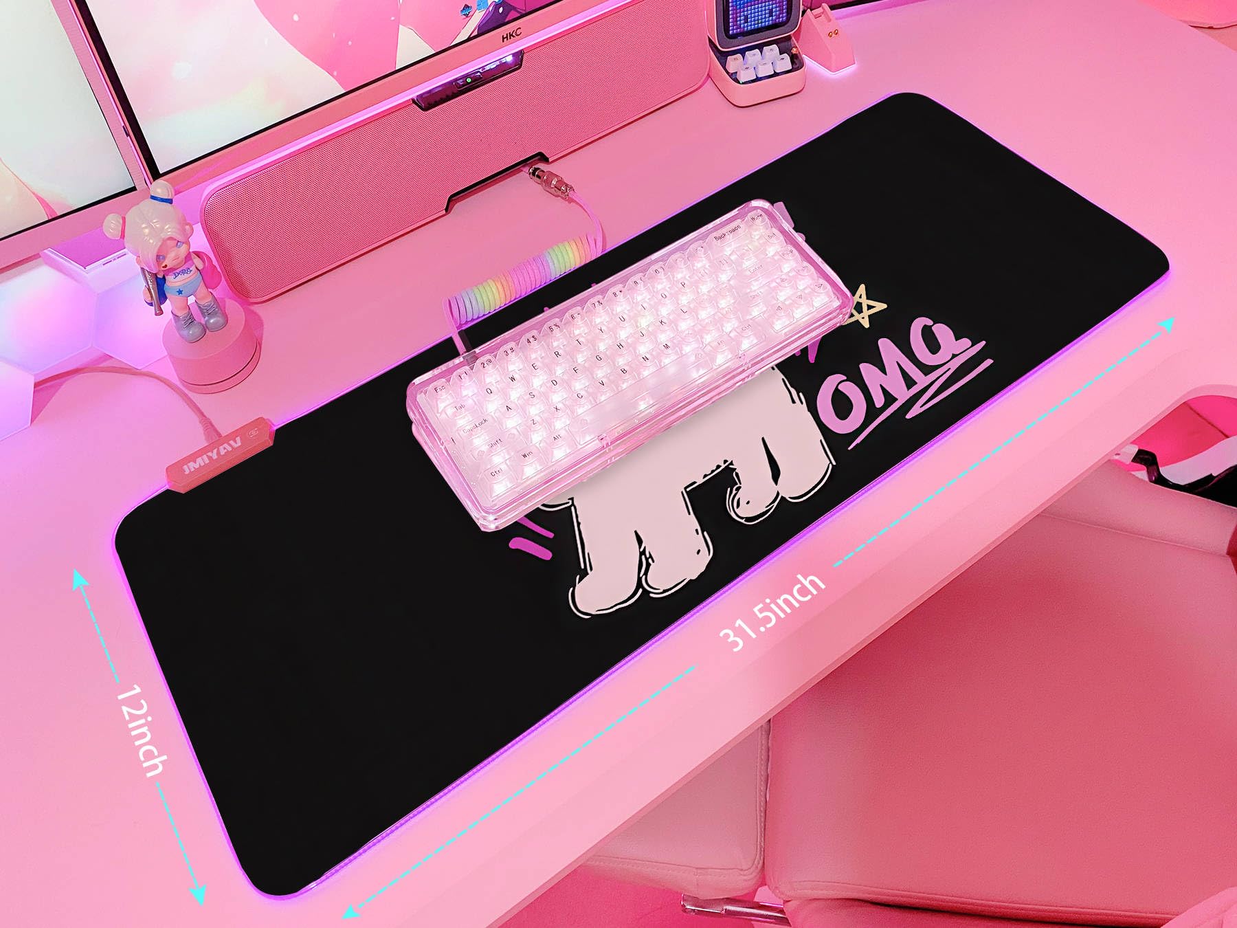 JMIYAV Pink RGB Gaming Mouse Pad 31.5x12 Inch PC XL Large Extended Glowing Led Light Up Desk Pad