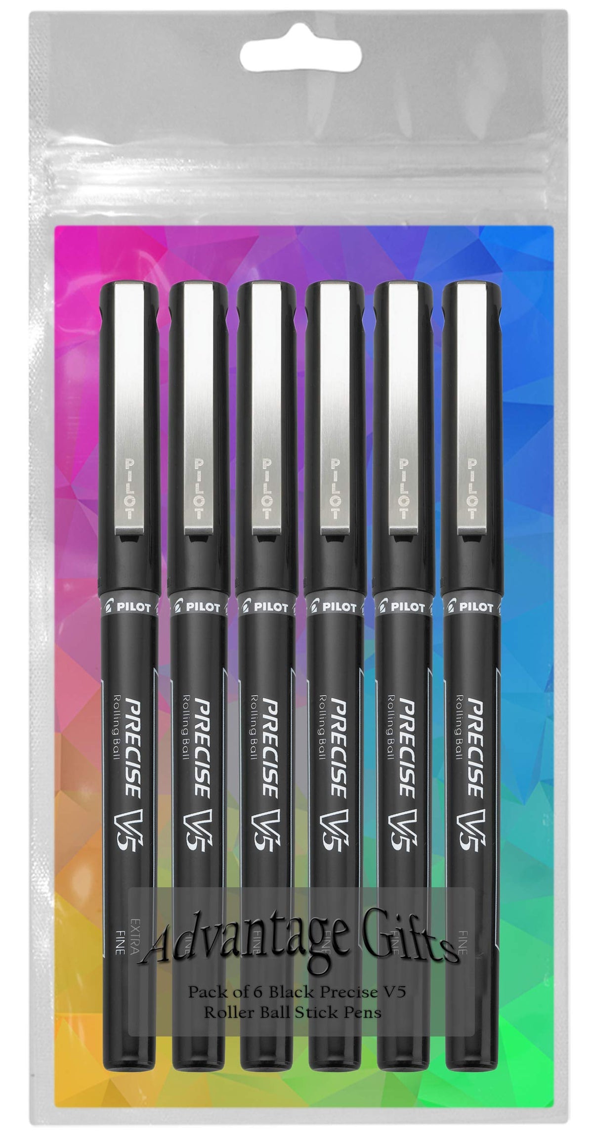 Advantage Gifts Precise V5 Stick Rolling Ball Pens, Extra Fine Point (.5mm), Black Ink, 6-pk;