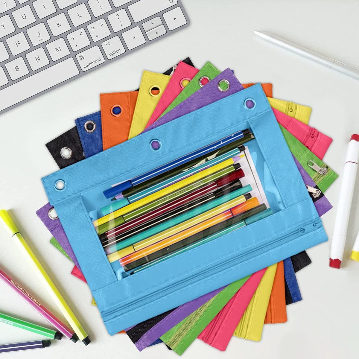 YoeeJob Pencil Pouch for 3 Ring Binder, Zipper Pencil Pouches Bulk, Pencil Case Pouch with Clear