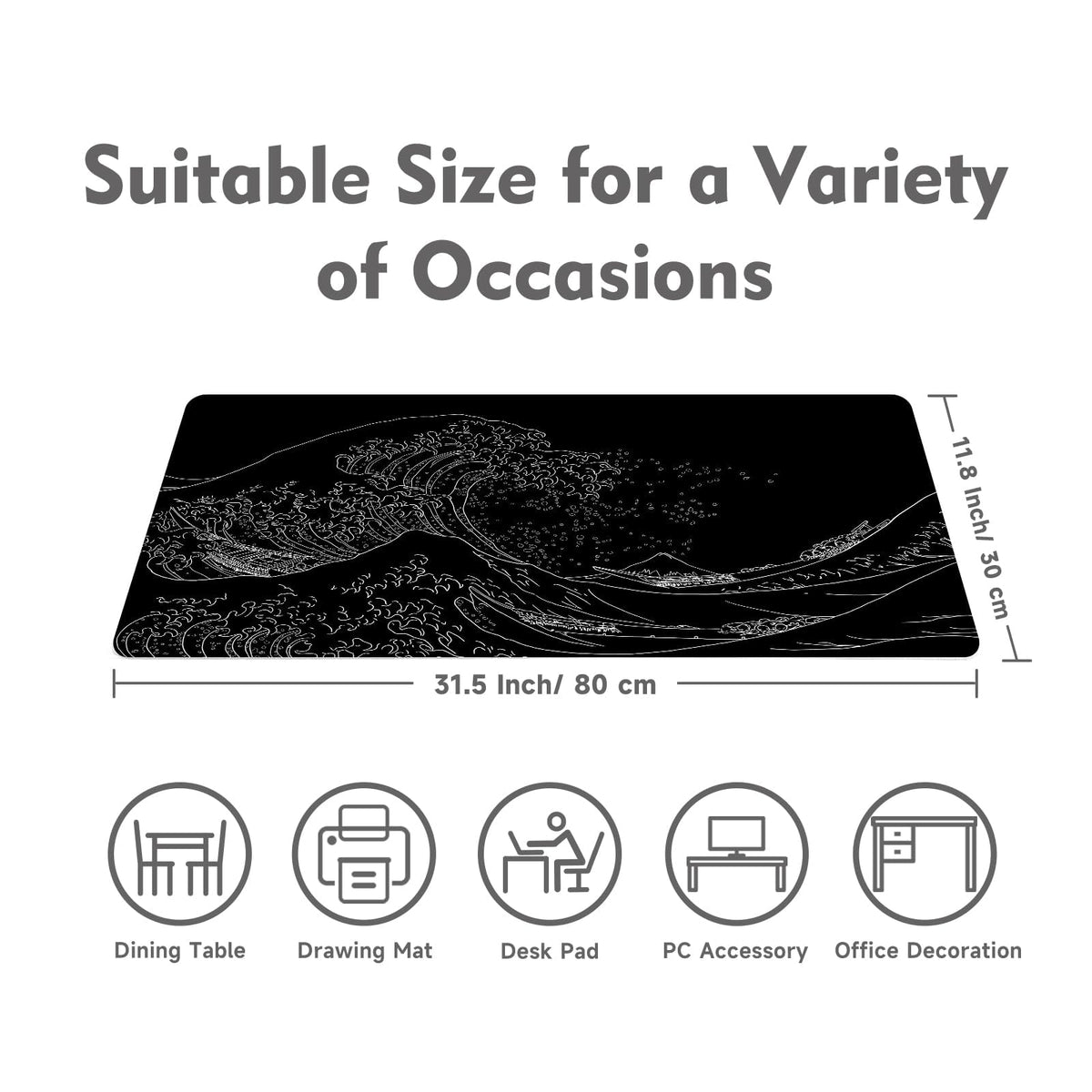 Gaming Mouse Pad Desk Pad XL Large Mouse Mat Office Decor Accessories (Black Wave)