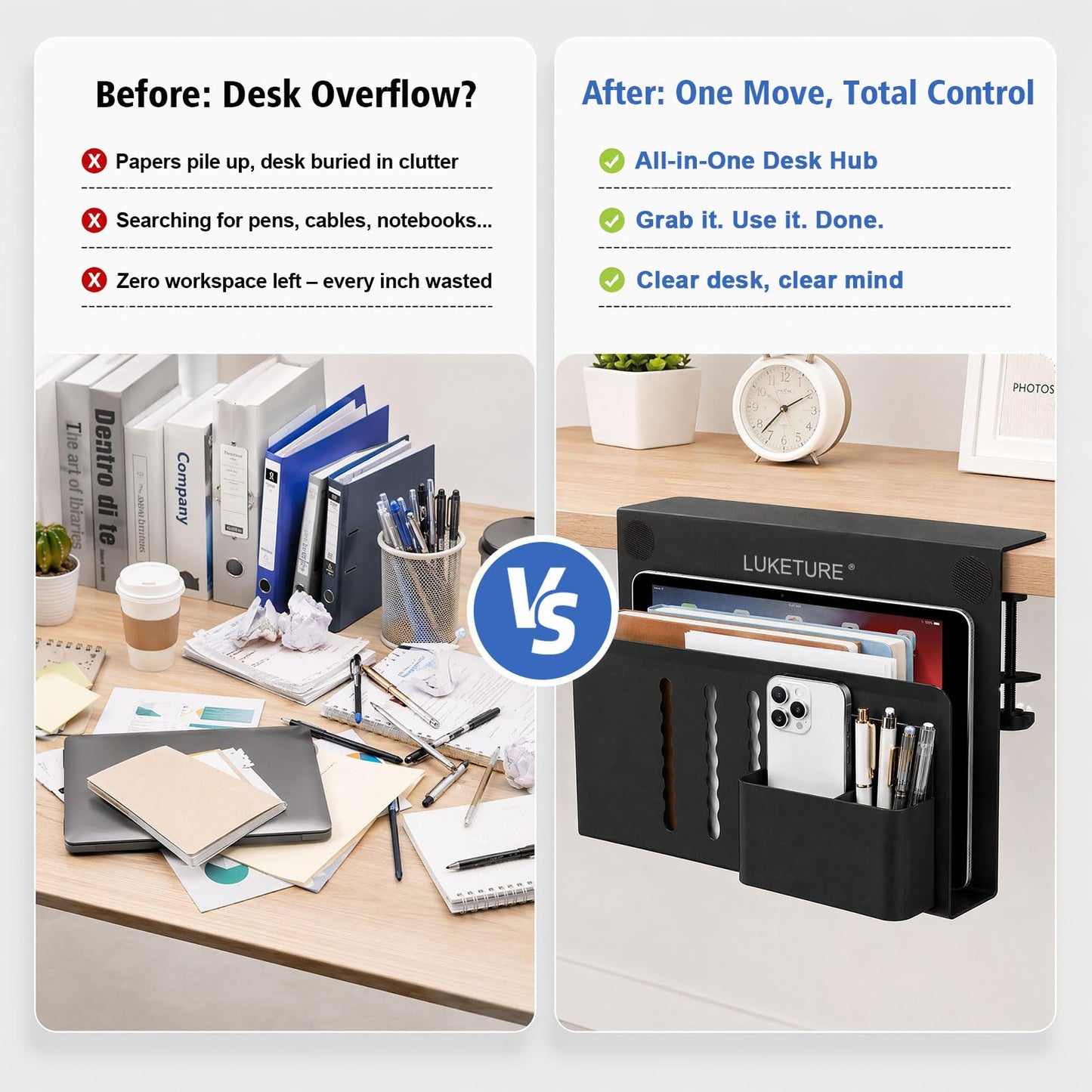 LUKETURE Desk Side Storage Laptop Holder No Drill Clamp On Organizer