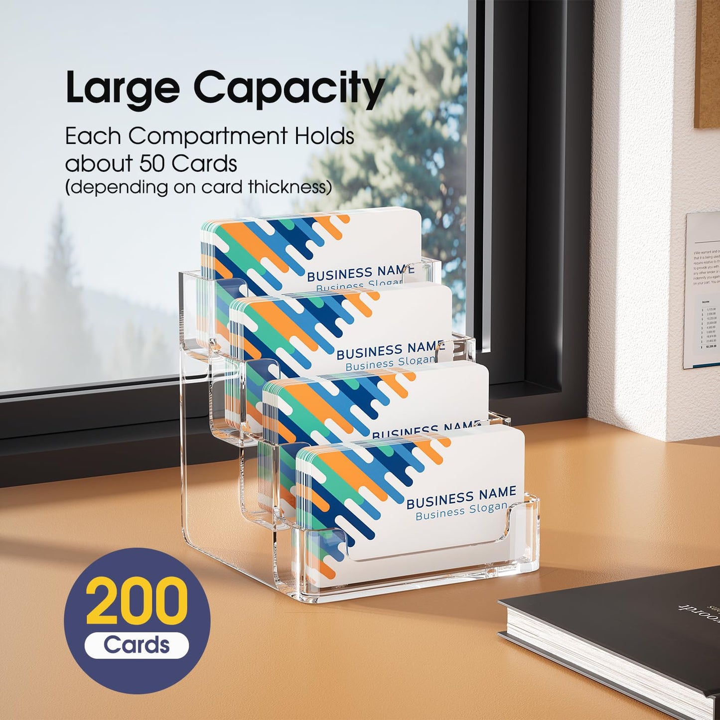 MaxGear Acrylic Business Card Holder, 320 Cards Capacity, 4 Pocket, 4 Pack