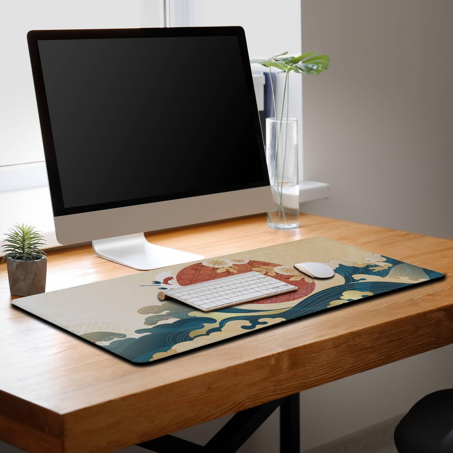 Samgula Gaming Mouse Pad Japanese Great Wave Blue Desk Pad, Big Mouse Pads Office Desk Pads, Mouse