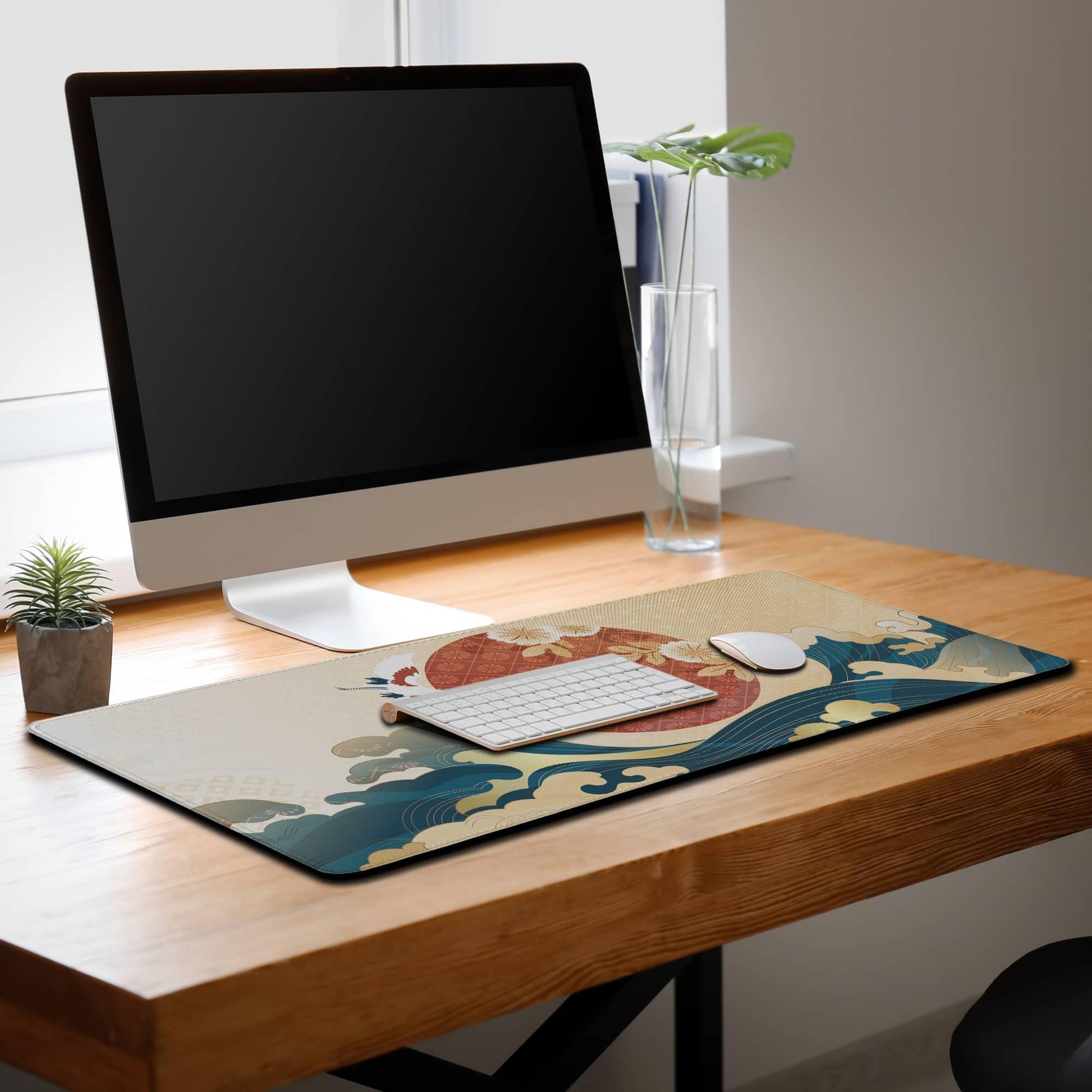 Samgula Gaming Mouse Pad Japanese Great Wave Blue Desk Pad, Big Mouse Pads Office Desk Pads, Mouse