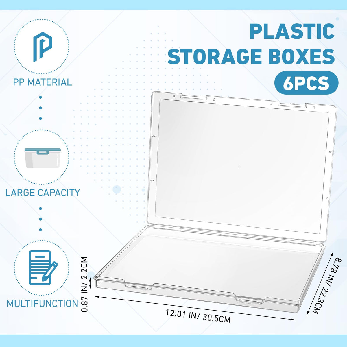 Jetec 6 Pieces Small Clear Plastic Storage Box, 12.0 x 8.8 x 0.9 Inch