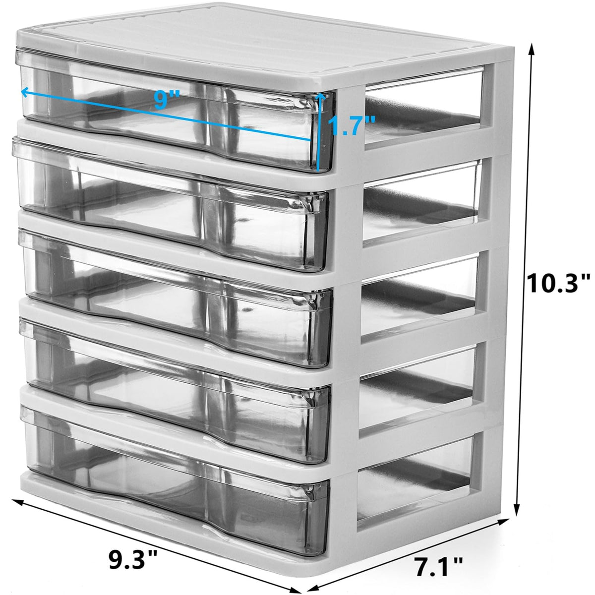 DEAYOU 5 Drawer Desktop Storage Bin Unit, Small Plastic Organizer, White Frame with Clear Drawer