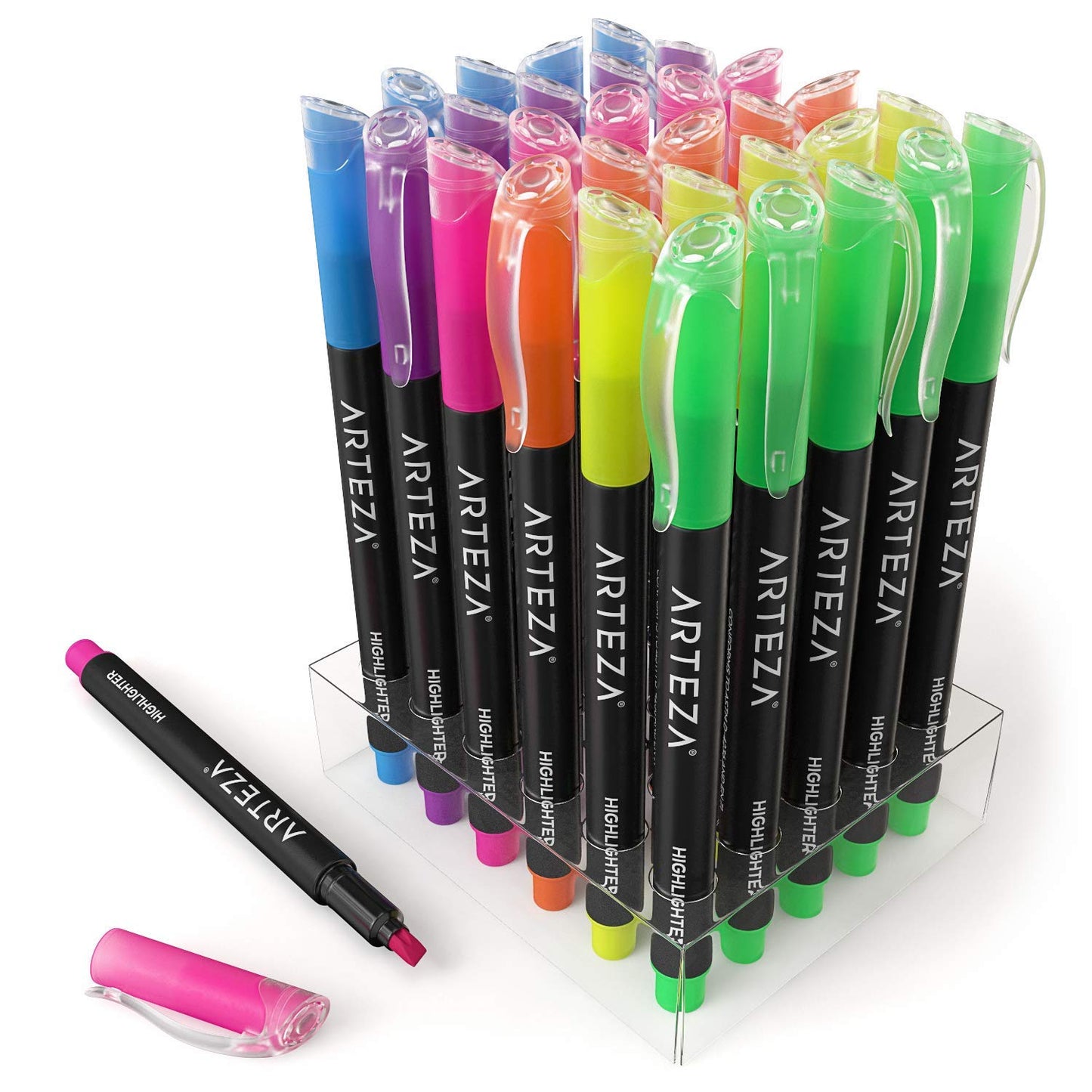 ARTEZA Highlighters Set of 30, Narrow Chisel Tip, Bulk Pack of Markers in 6 Assorted Neon Colors