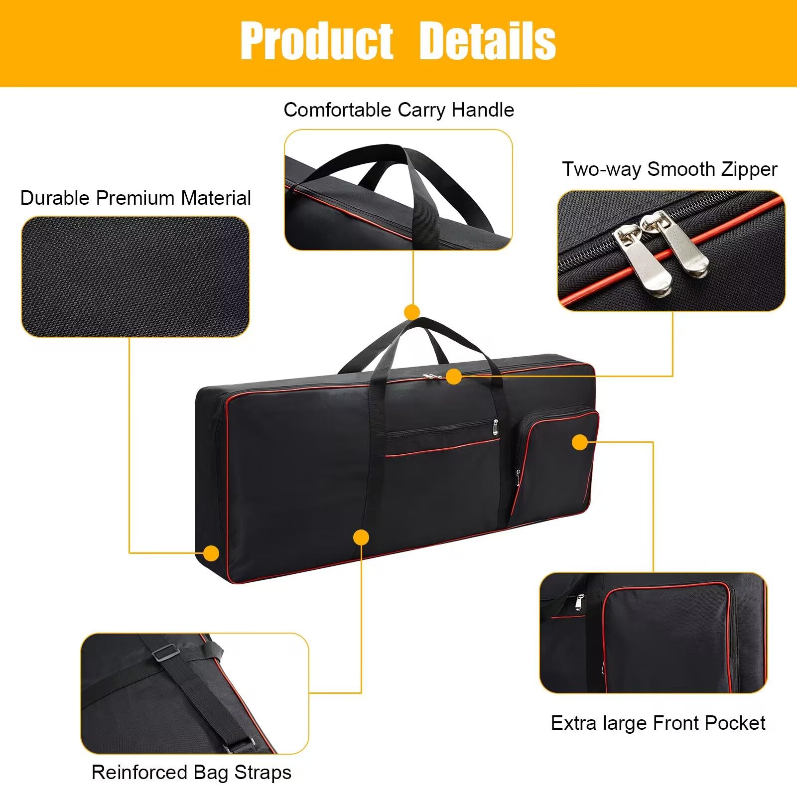 61 Key Keyboard Case Gig Bag Padded, Keyboard Cover, Portable Electric Keyboard Piano 600D Oxford