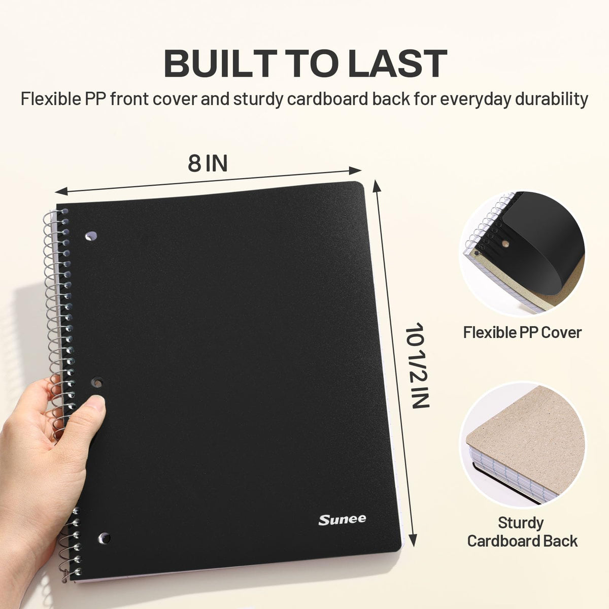 SUNEE Spiral Notebook, 1-Subject, College Ruled Paper, 8" x 10-1/2", 100 Sheets per Notebook