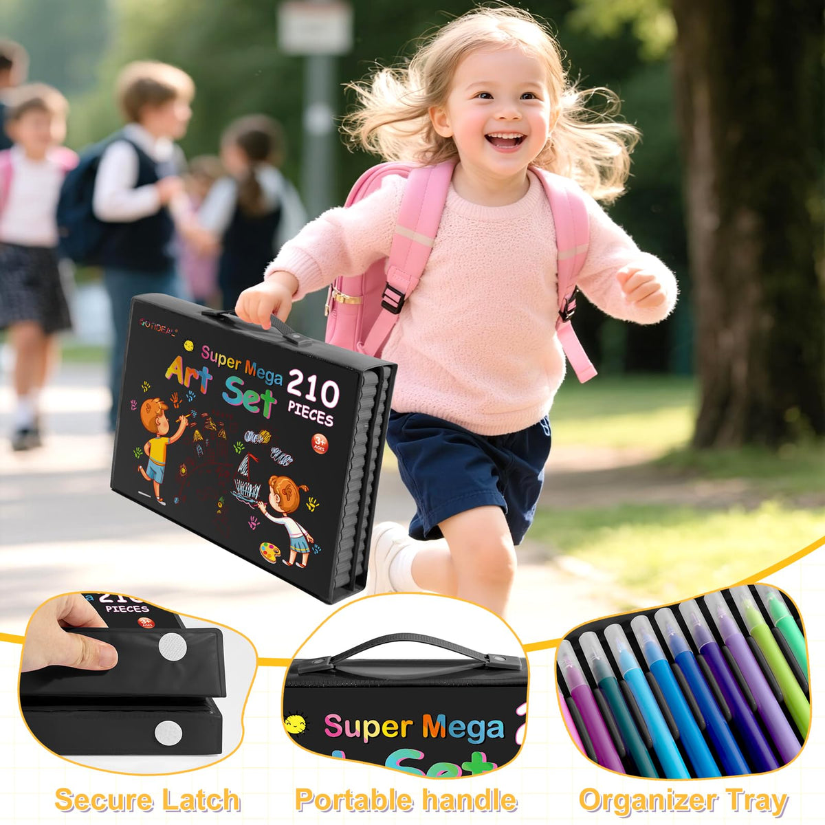 GOTIDEAL Kids Art Kit, Art Supplies for Kids, 210 PCS Art Set, Black