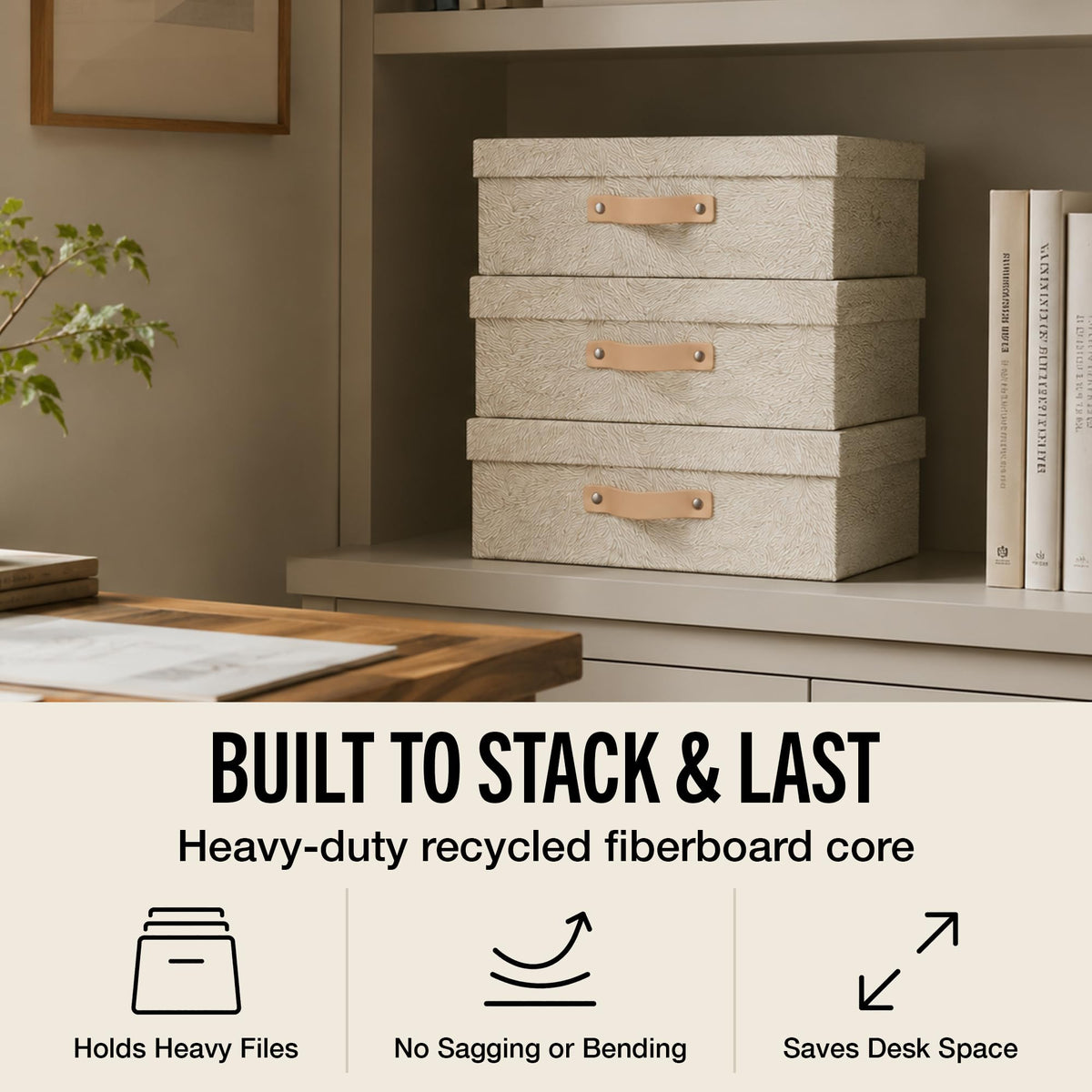 Bigso Oskar Fiberboard Document Storage Box with Lid for A4 and Letter Size Papers - Stylish