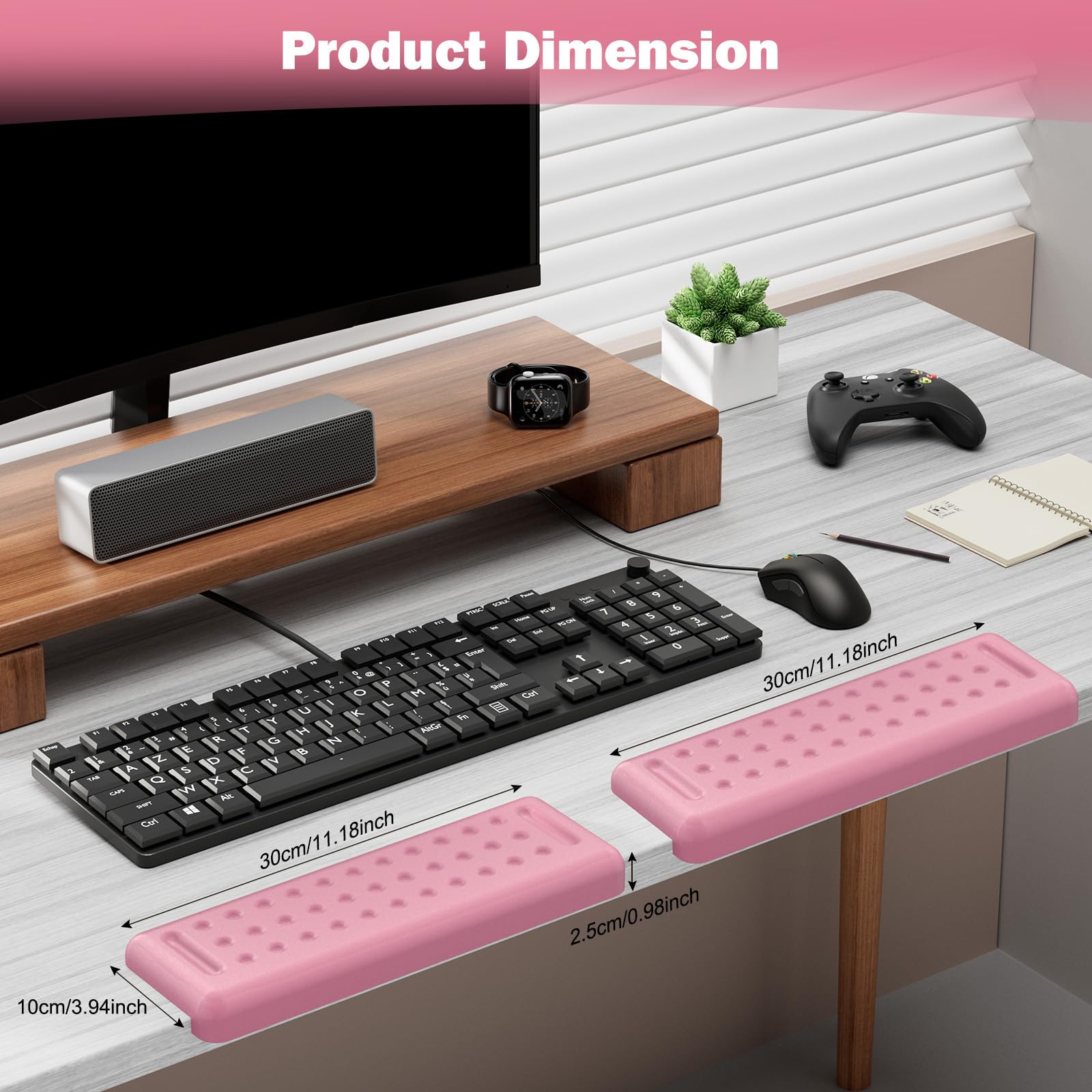 Leolee L-Shaped Desk Elbow Pads for Desk, Light Pink Memory Foam Arm Rest