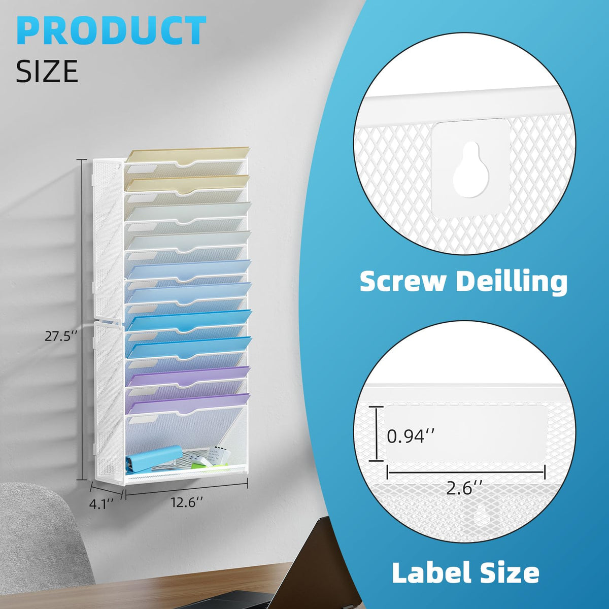 Marbrasse Wall File Holder 11-Tier Hanging Wall File Organizer, for Papers, Files Clipboard &