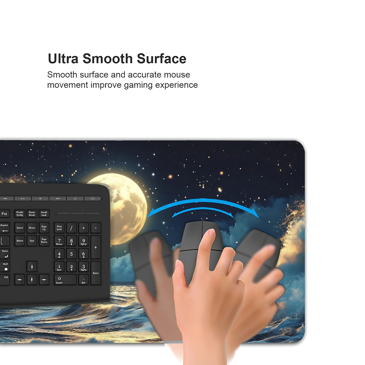 Aesthetic Kanagawa Great Wave Gaming Mouse Pad, Deep Blue Japanese Desk Mat with Anti-Slip Base &