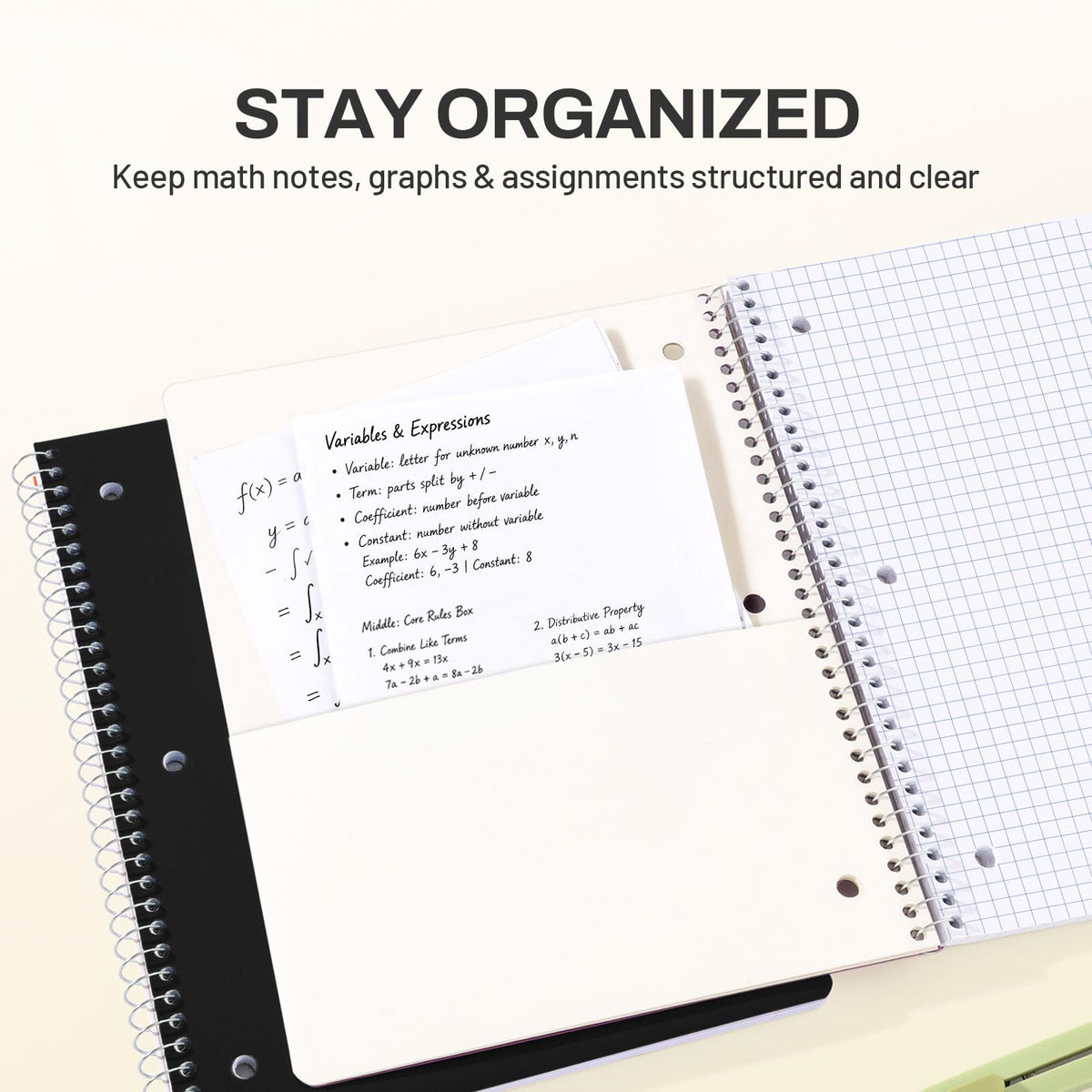 SUNEE Spiral Notebook, 1-Subject, Graph Ruled Paper, 8" x 10-1/2", 100 Sheets per Notebook, 3-Hole
