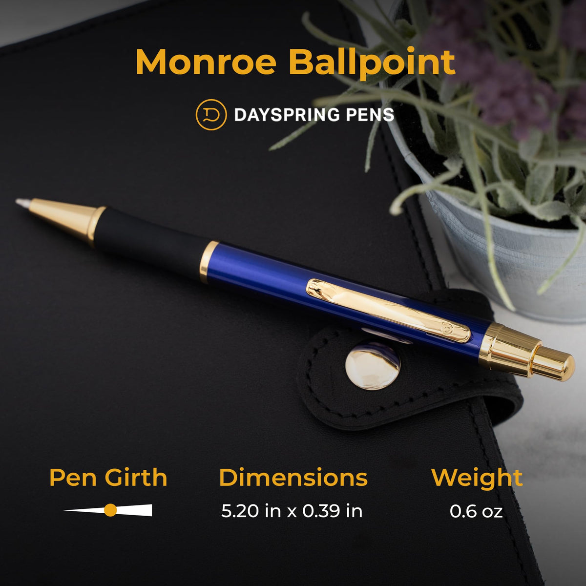 Dayspring Pens Monroe Personalized Ballpoint Pen in Blue Lacquer, Gold Trim