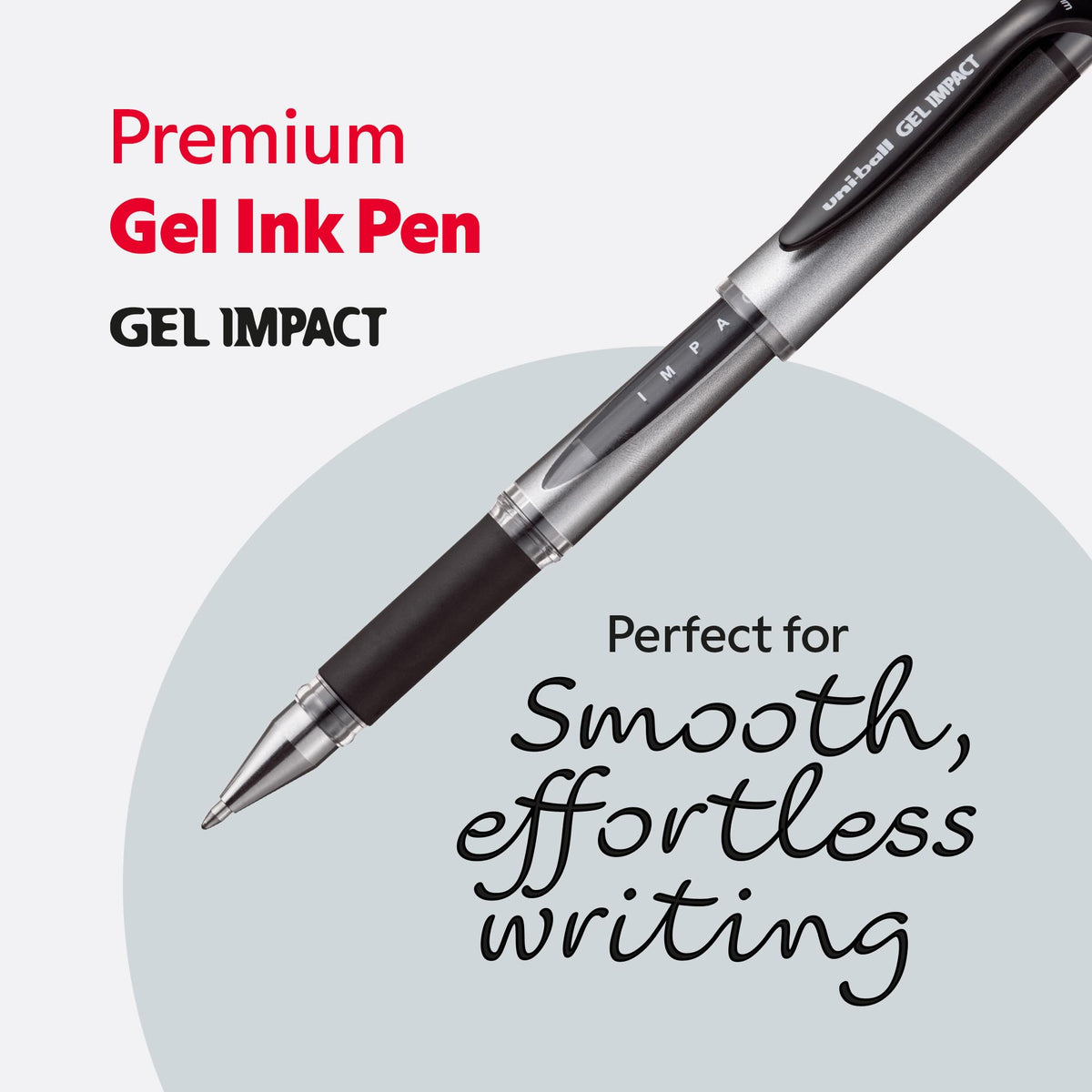 uni-ball Gel Impact Broad Nib Rollerball Pens, 1 mm, Blue (12-Pack)