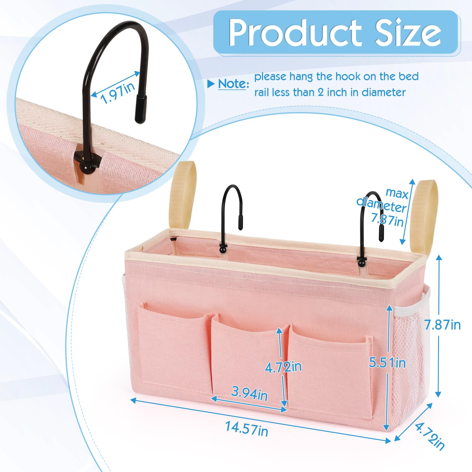 Ozzptuu Bedside Caddy Bedside Storage Bag for Headboards/Bunk Bed