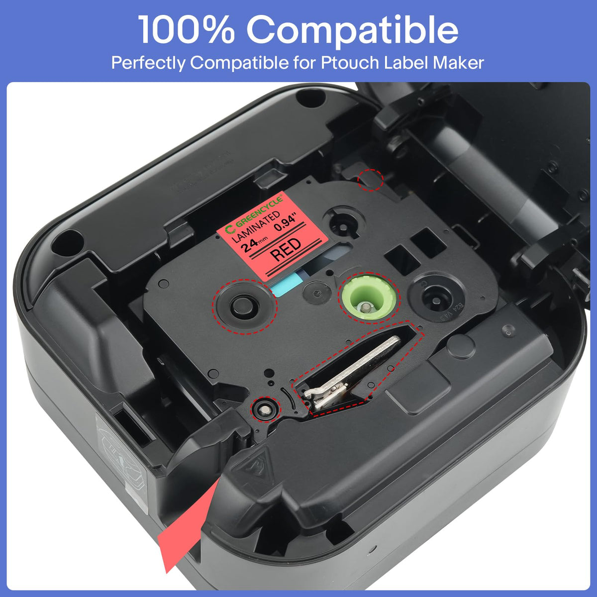 GREENCYCLE 4 Pack 24mm Red Label Tape Compatible for Brother P-Touch TZe-451 TZ-451 24mm 0.94"
